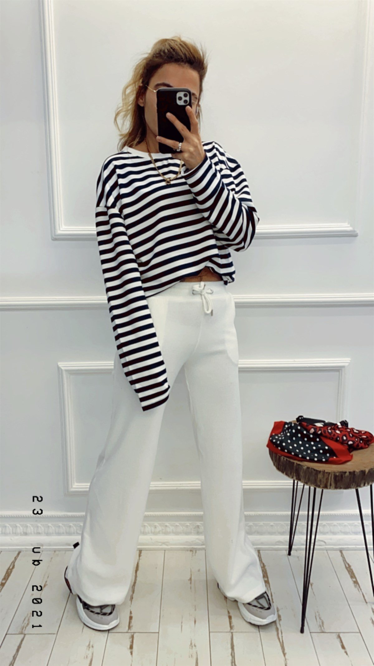 Lacivert Beyaz Çizgili Basic Tshirt