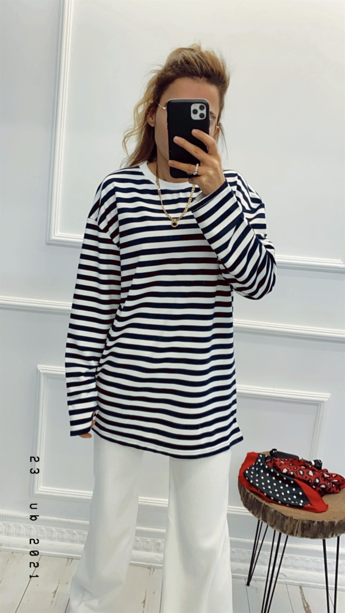 Lacivert Beyaz Çizgili Basic Tshirt