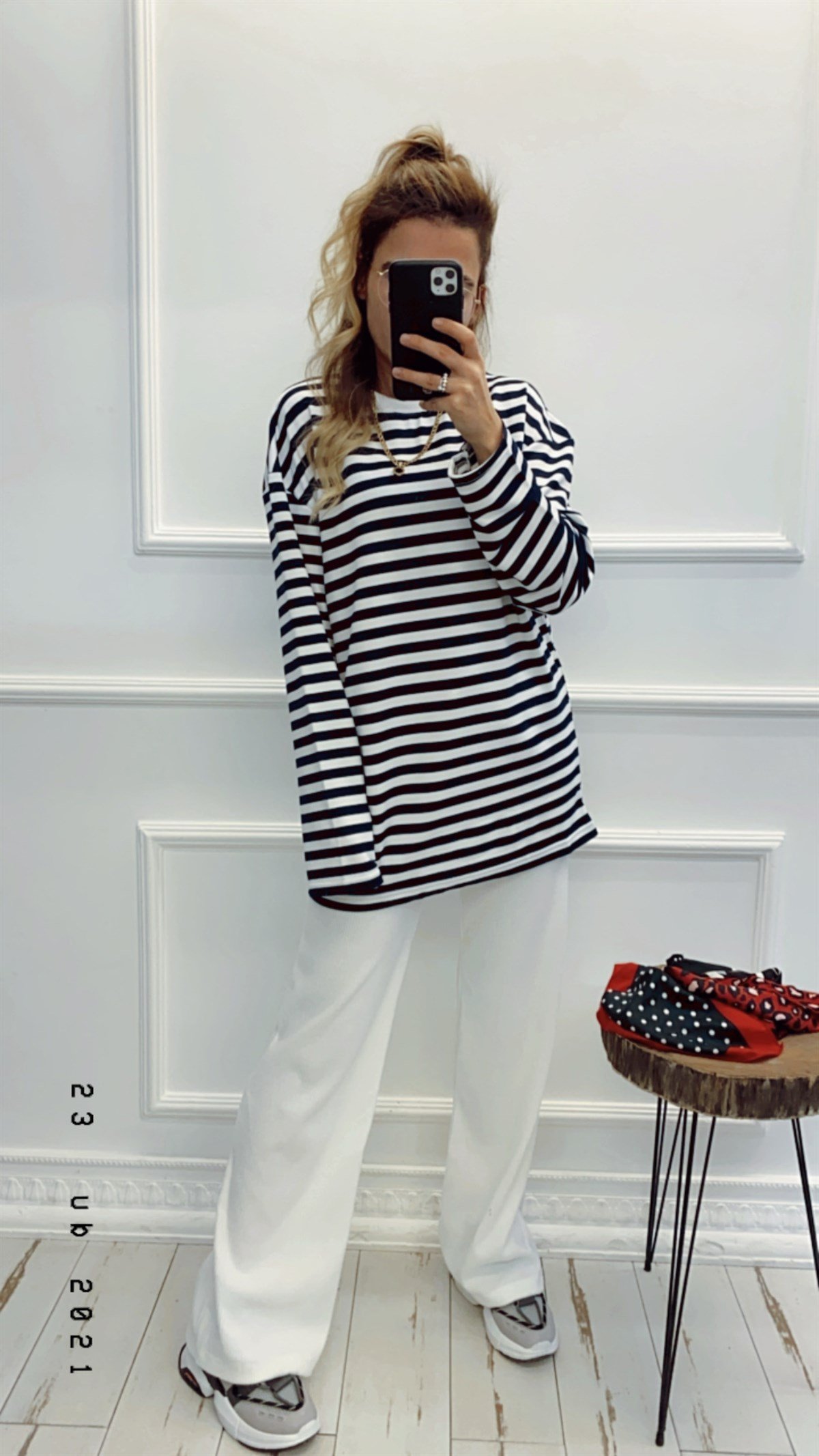 Lacivert Beyaz Çizgili Basic Tshirt