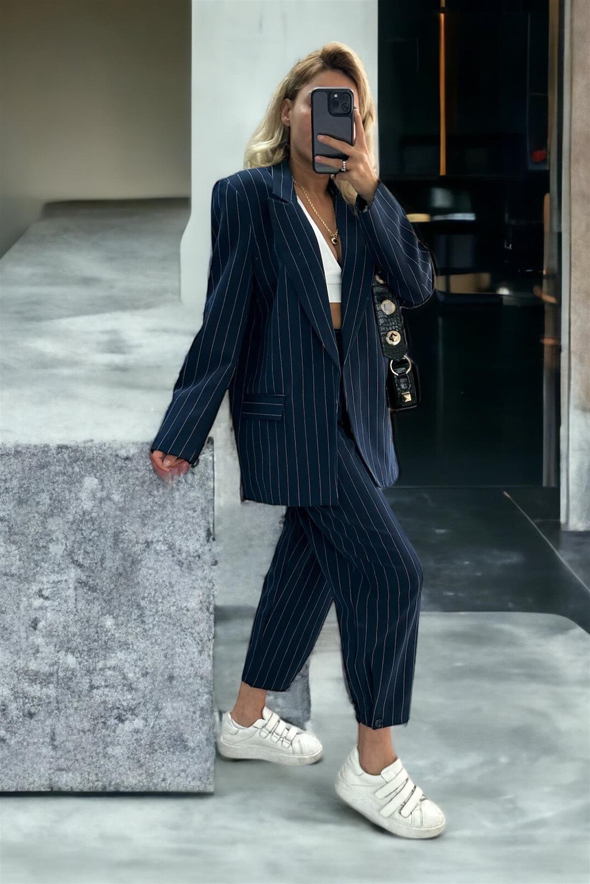 Lacivert Çizgili Blazer CeketMONT/CEKET