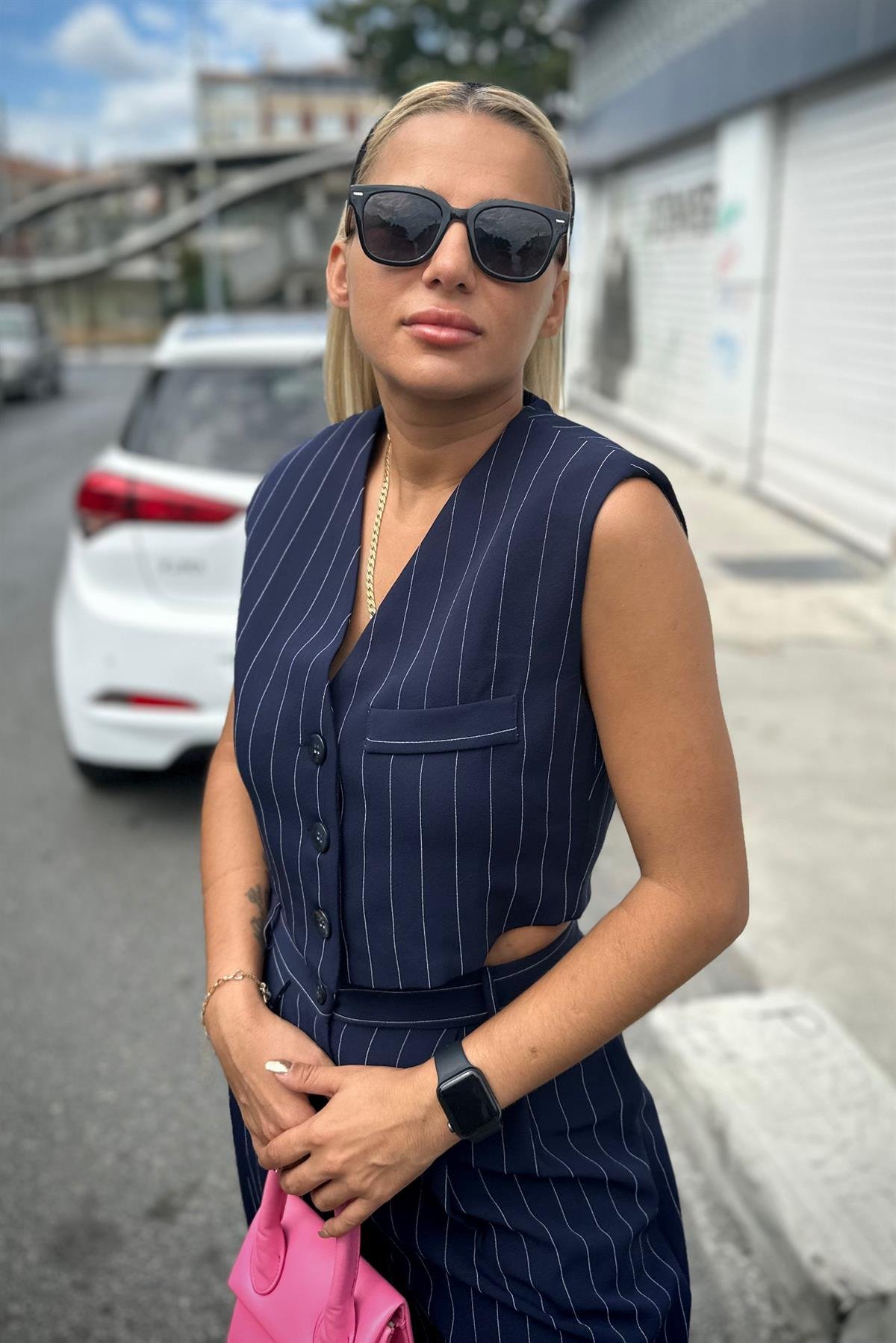 Lacivert Kalın Çizgili YelekMONT/CEKET