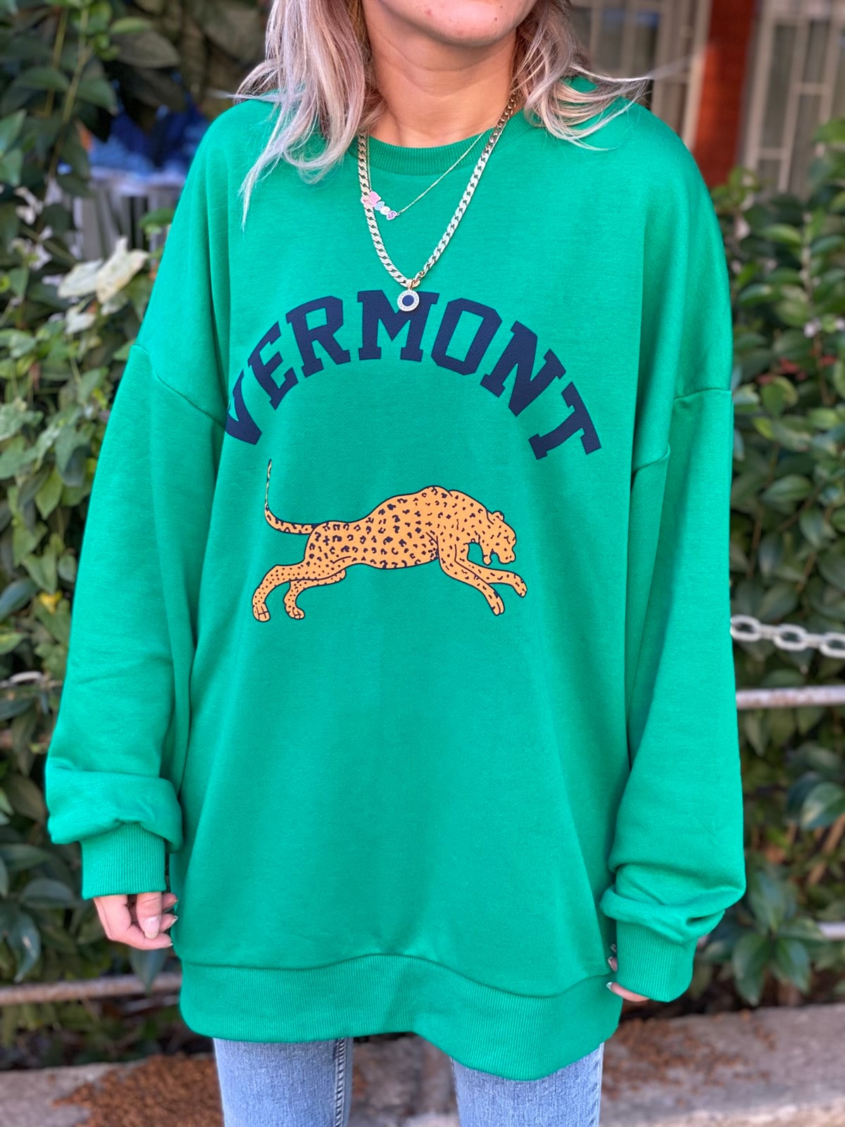 Leopar Baskılı Yeşil Oversize Yeşil SweatshirtSWEATSHİRT