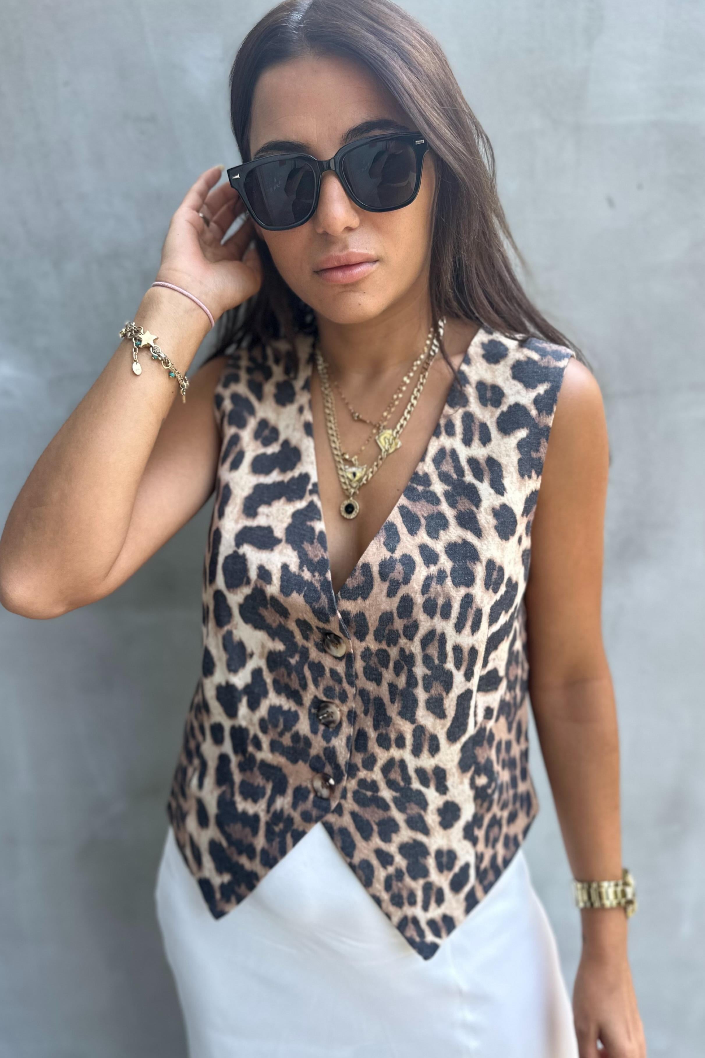 Leopar Desen Blazer YelekMONT/CEKET