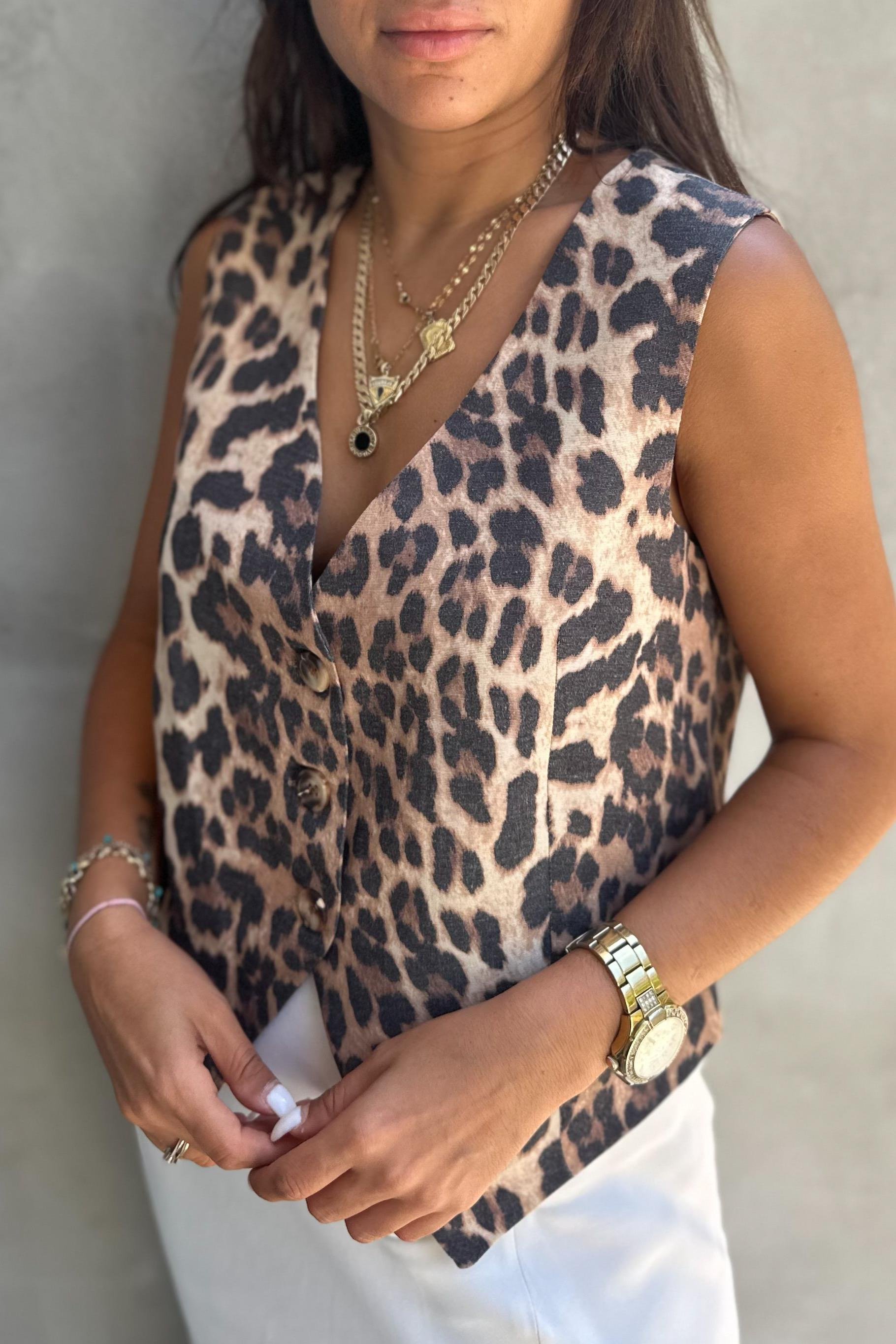 Leopar Desen Blazer YelekMONT/CEKET