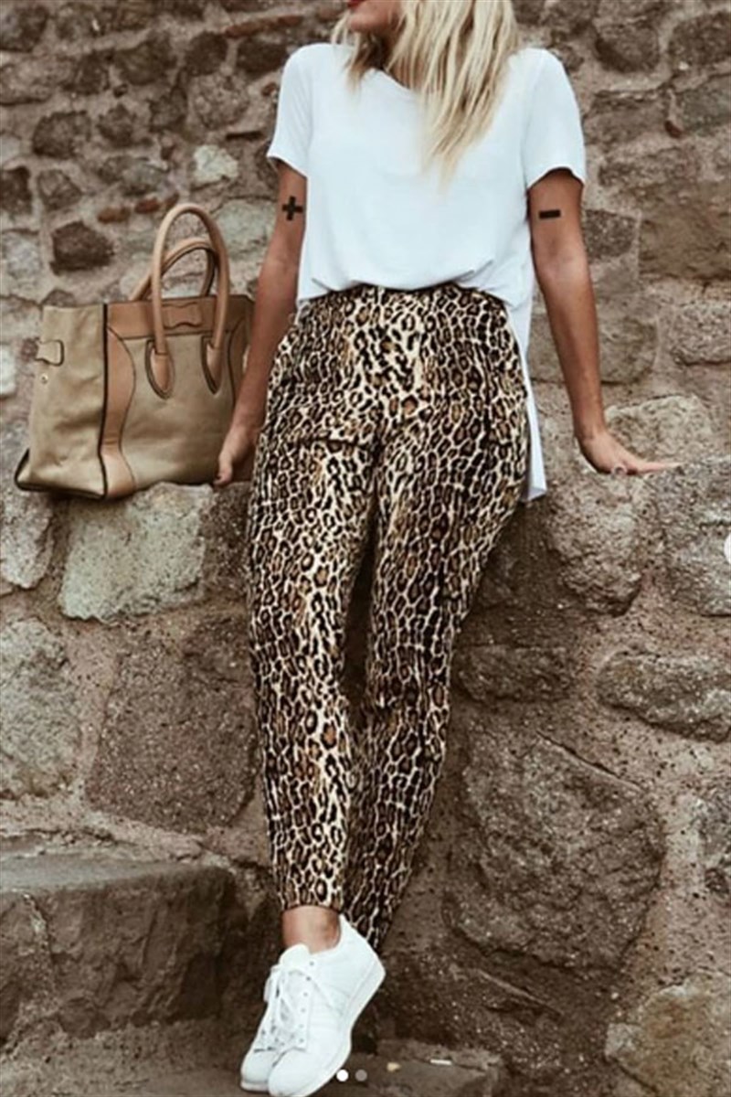 Leopar Desen Havuç Pantalon