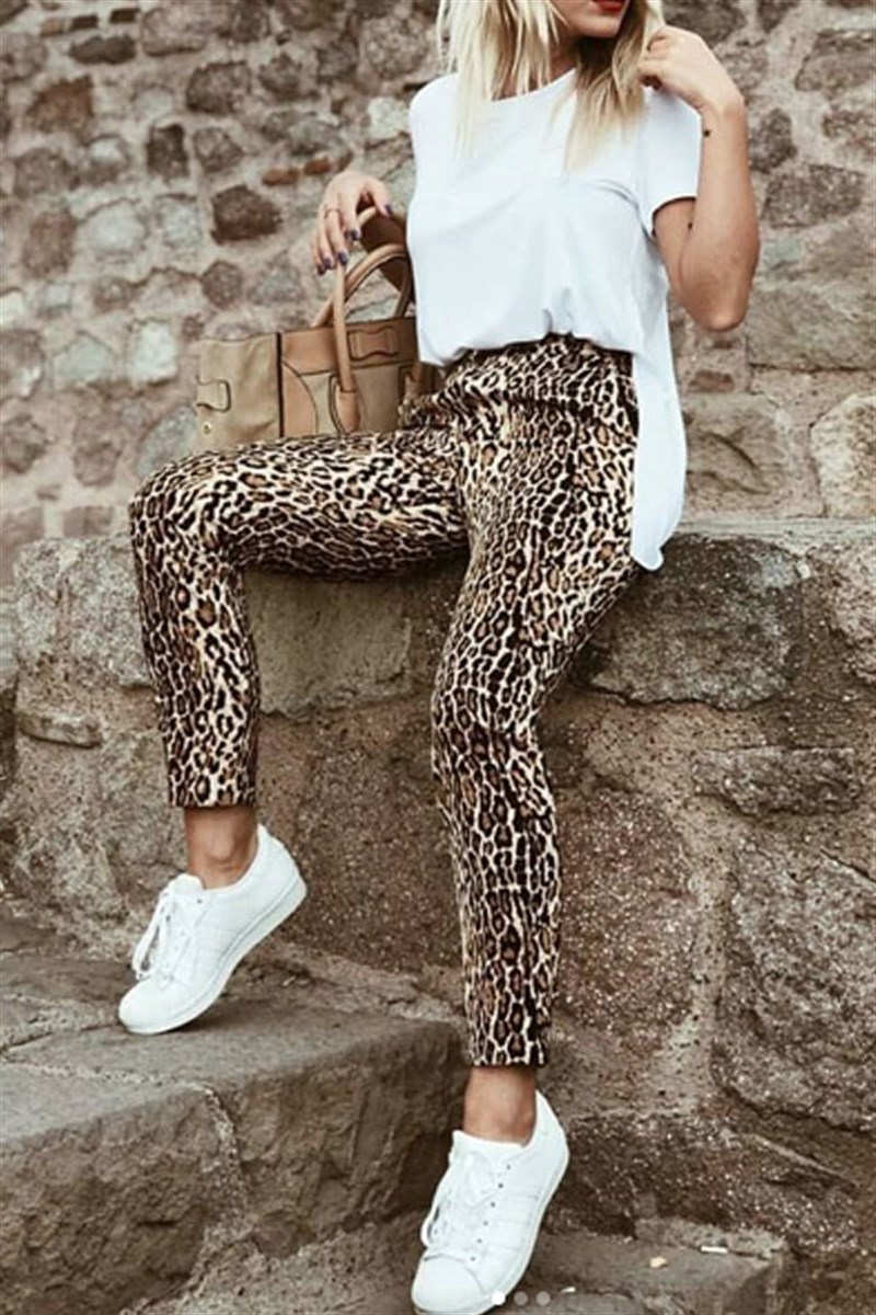 Leopar Desen Havuç Pantalon