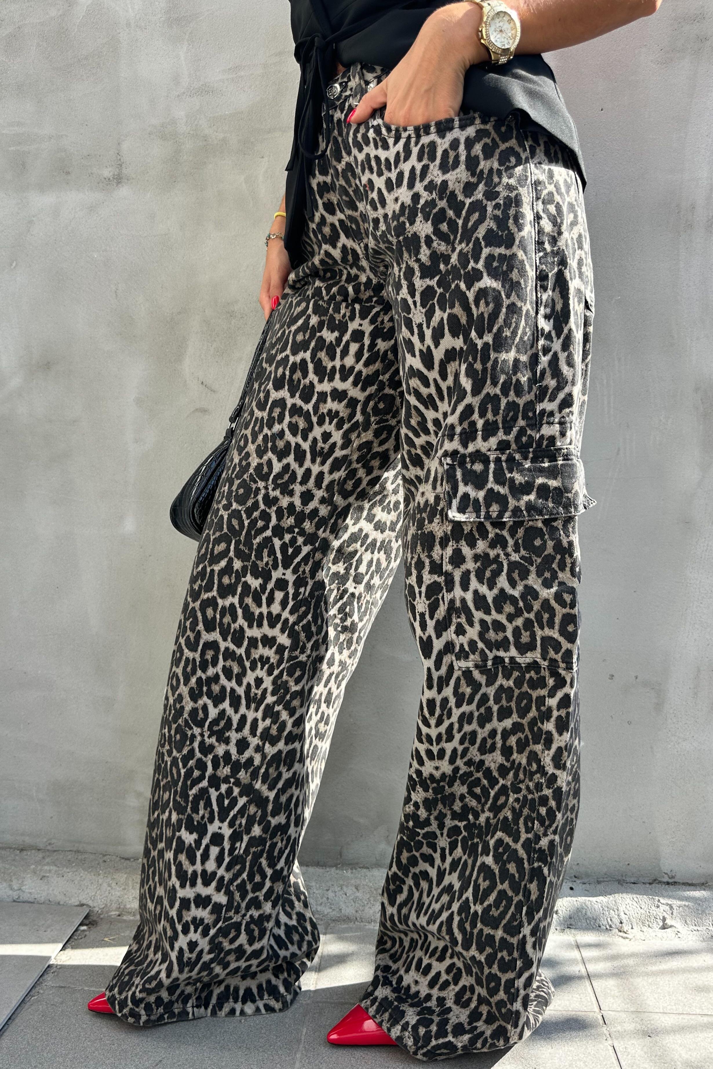 Leopar Desen Kargo PantolonJEAN