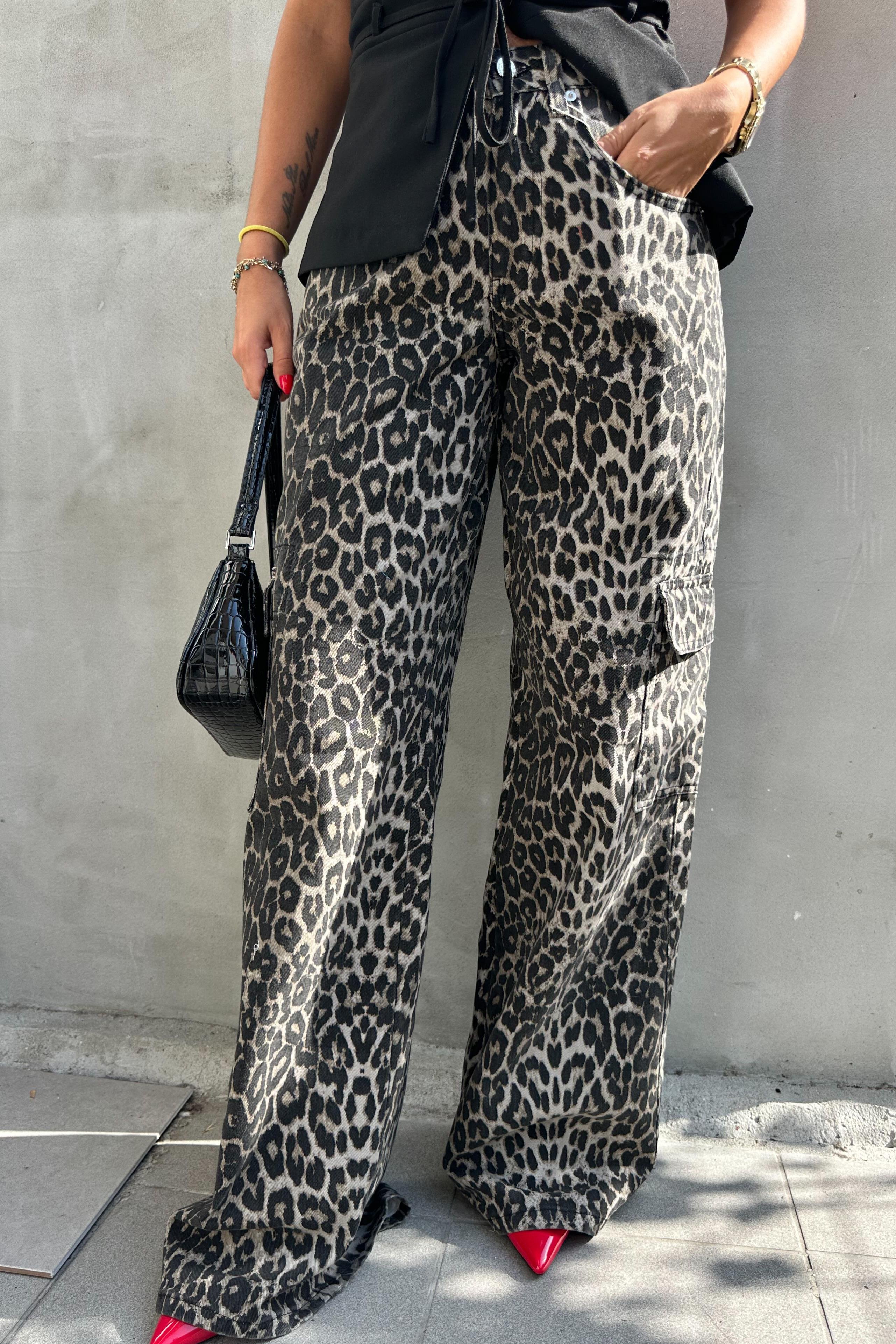 Leopar Desen Kargo PantolonJEAN