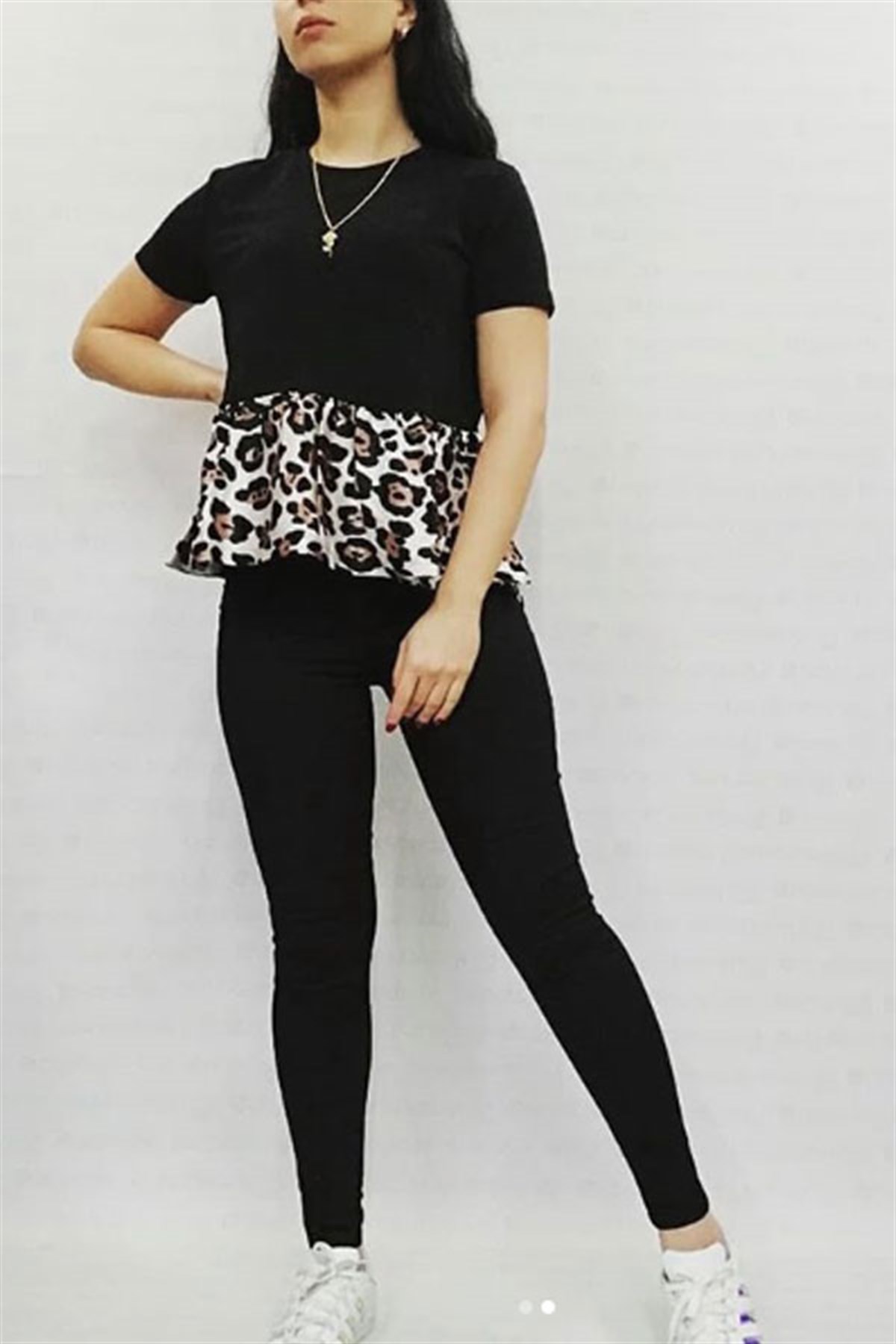 Leopar Detaylı Peplum Bluz