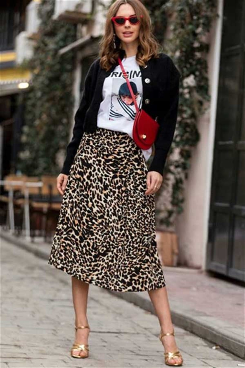 Leopar Midi Etek