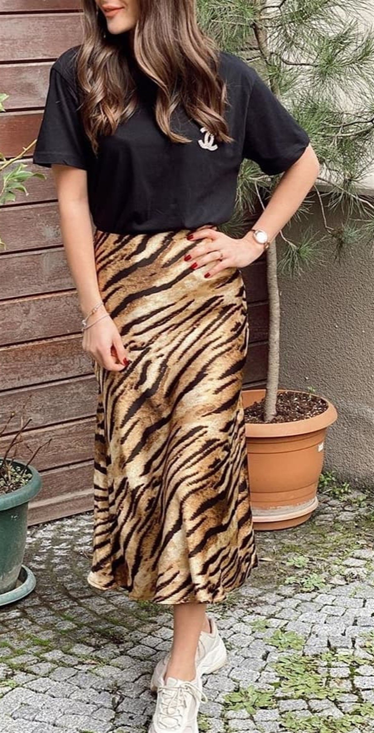 Leopar Print Saten Etek