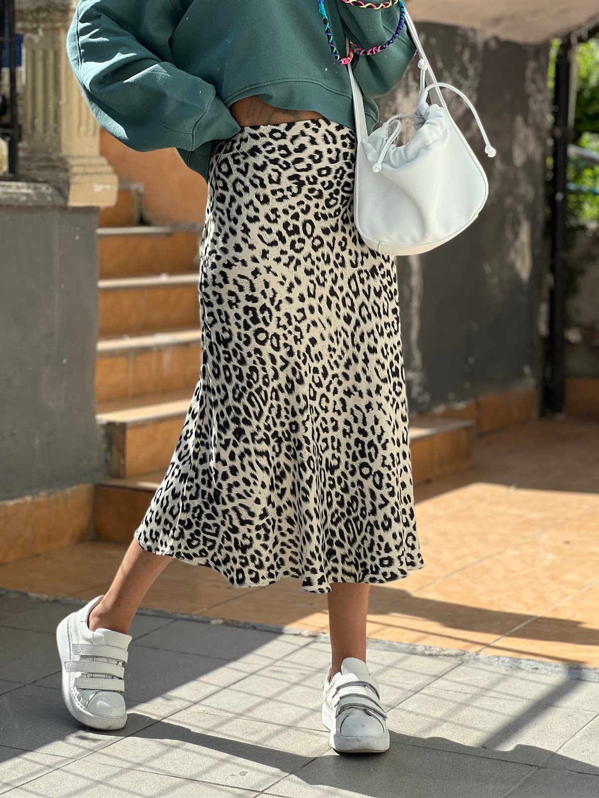 Leopar Saten Midi Etek ETEK