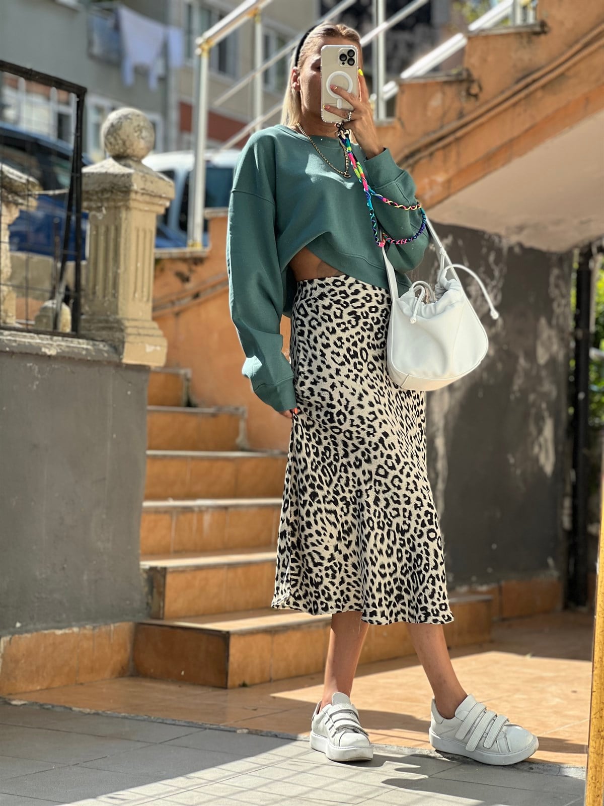 Leopar Saten Midi Etek ETEK