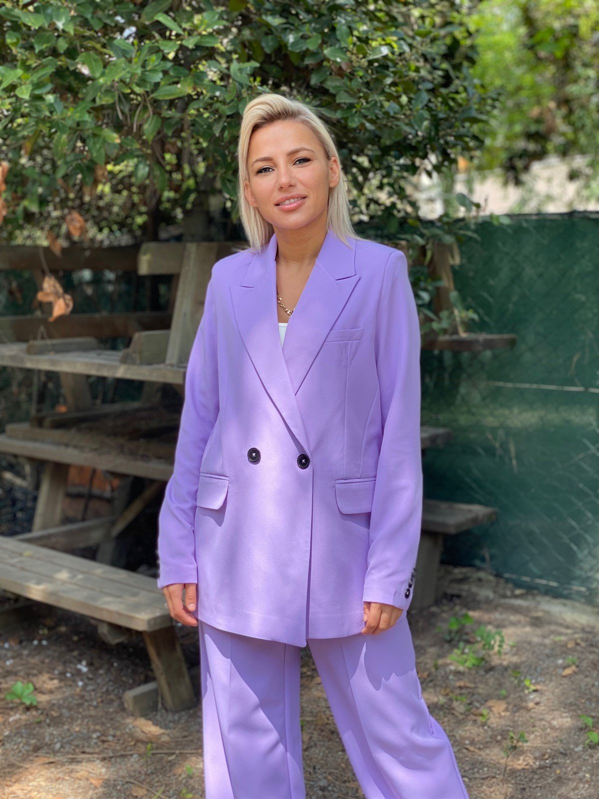 Lila Blazer Ceket Palazzo Pantolon TakımTAKIMLAR