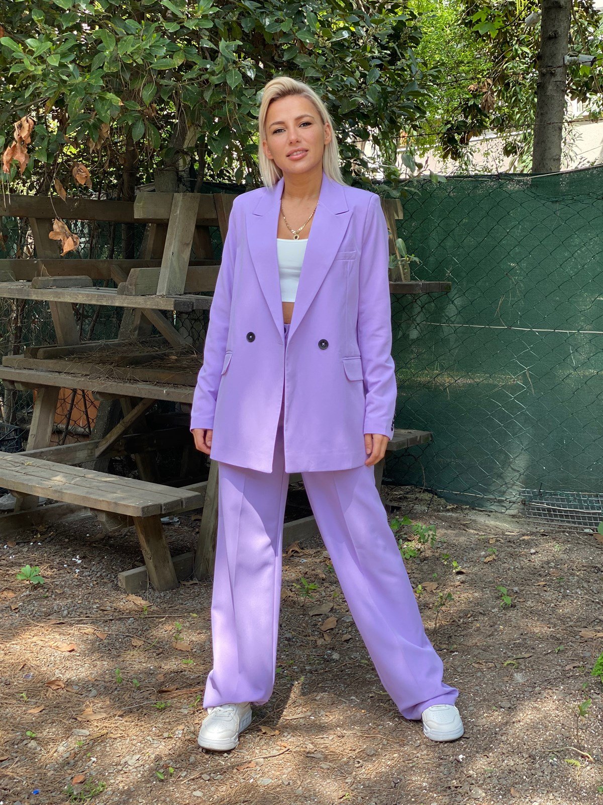 Lila Blazer Ceket Palazzo Pantolon TakımTAKIMLAR