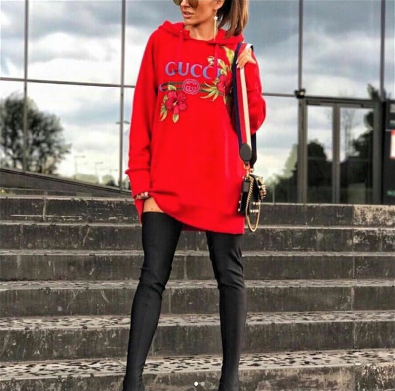 Logolu Çiçekli Tunik Sweatshirt