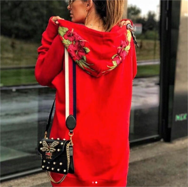 Logolu Çiçekli Tunik Sweatshirt