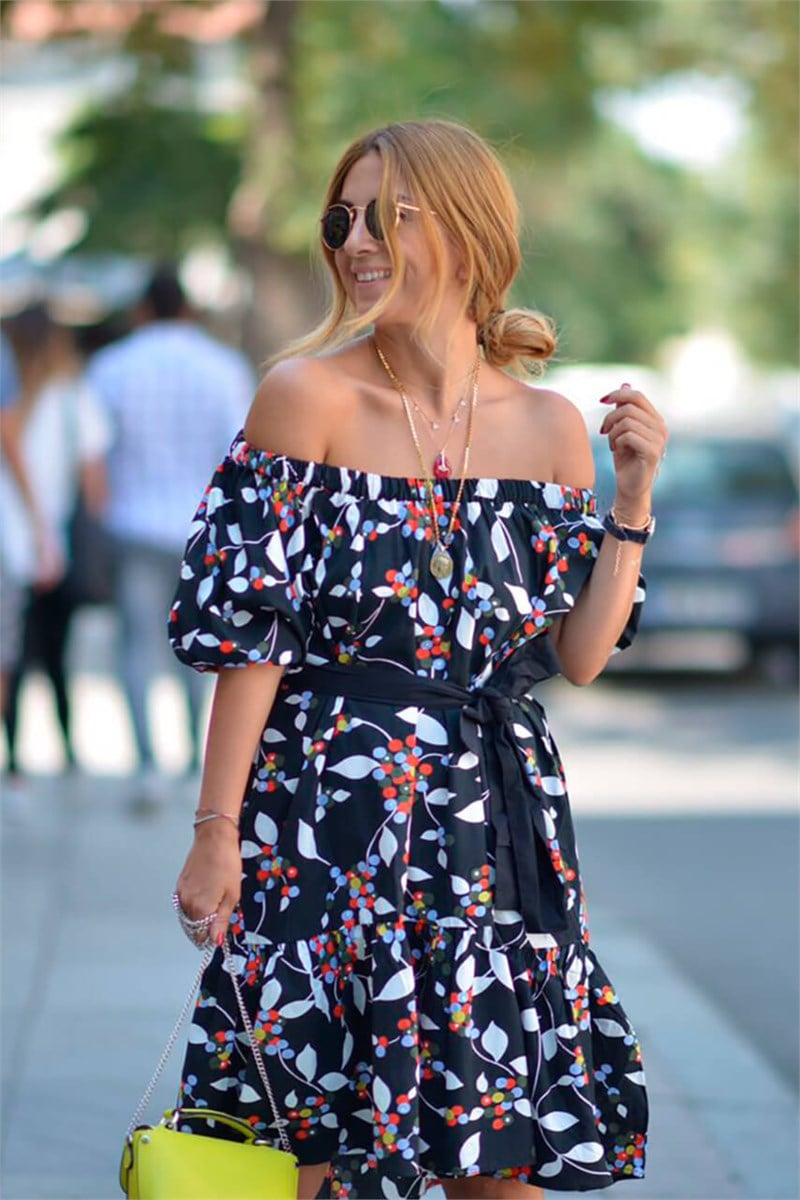 Madonna Yaka Desenli Mini Elbise