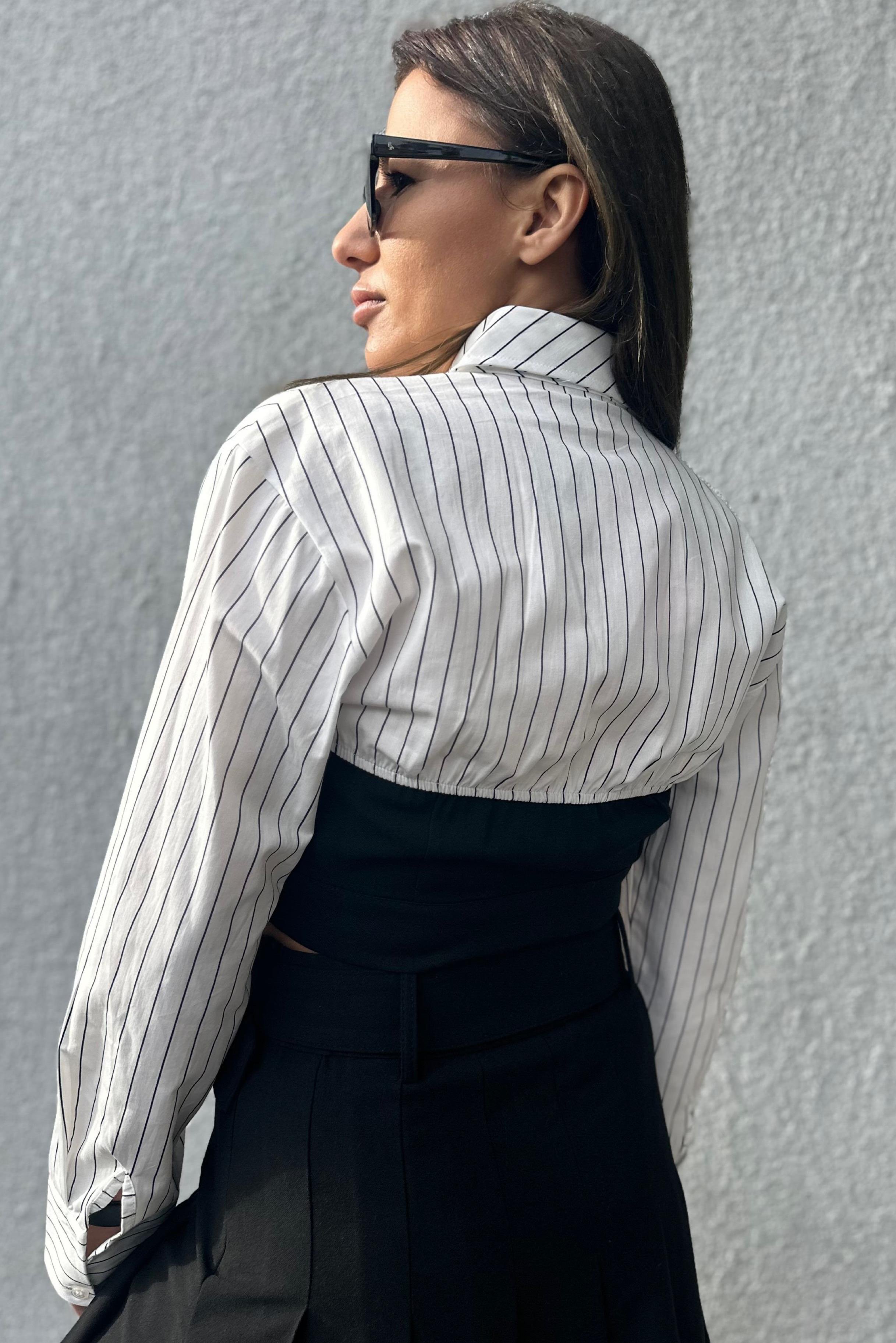 Match Detay Çizgili Crop GömlekYENİ GELENLER