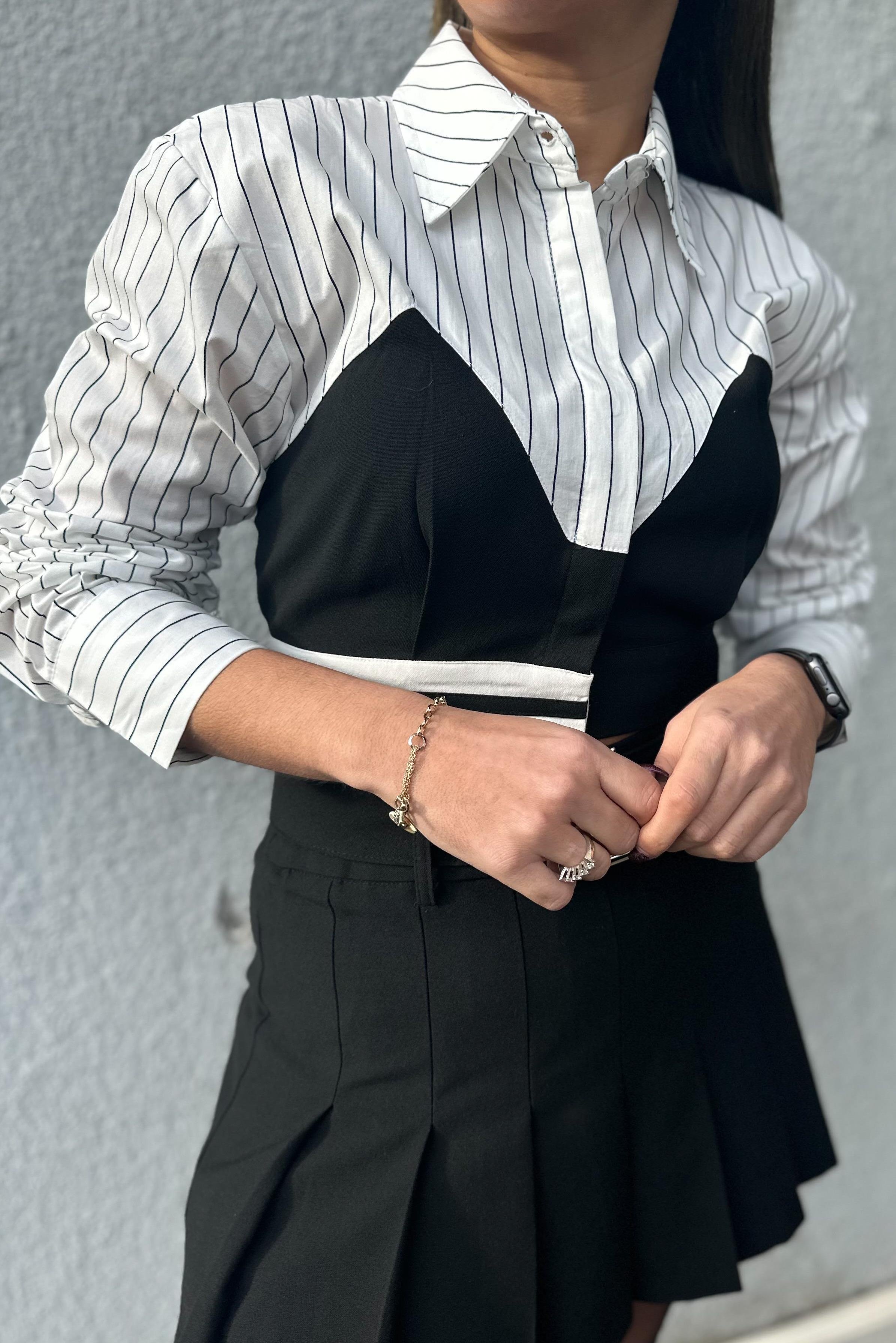 Match Detay Çizgili Crop GömlekYENİ GELENLER