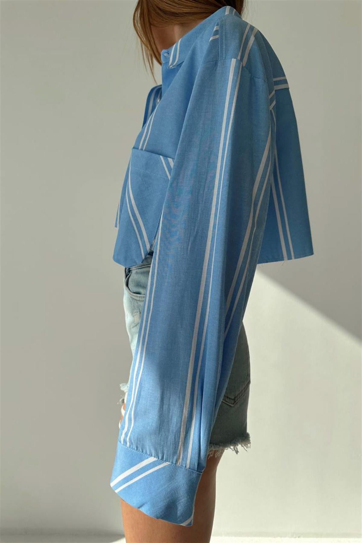 Mavi Çizgili Mini GömlekGÖMLEK