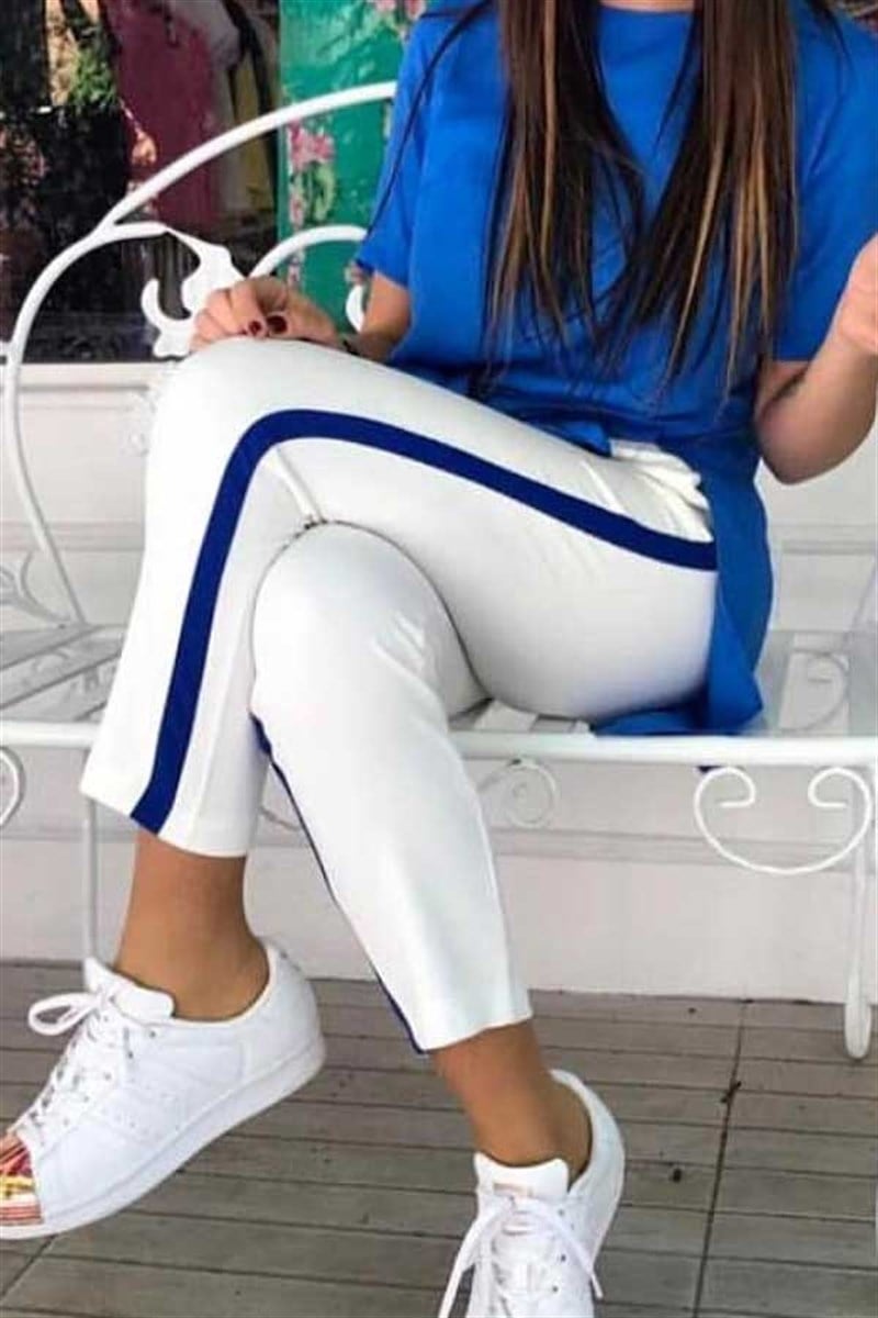 Mavi Şeritli Havuç Pantalon