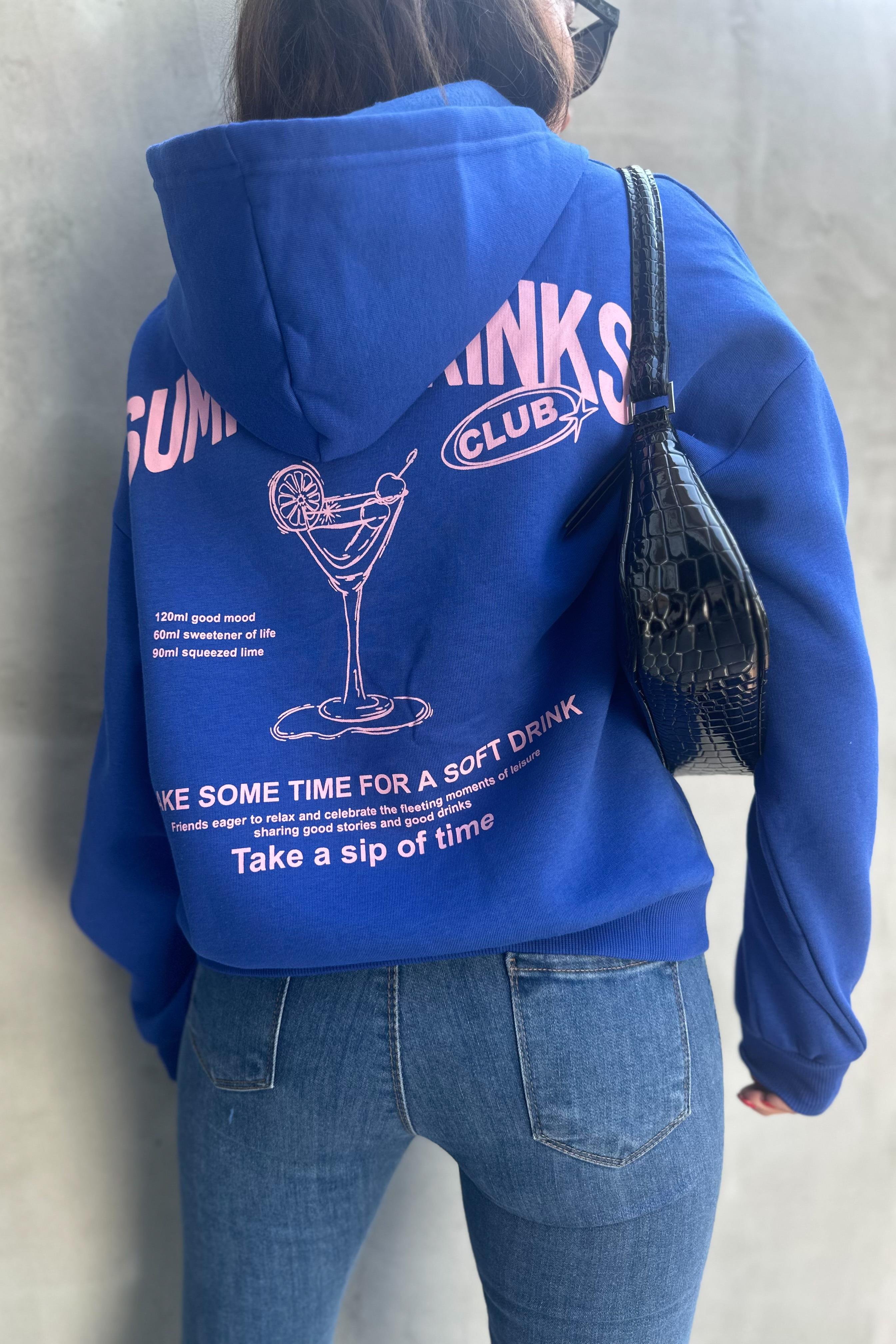 Mavi Sırtı Baskılı Kapşonlu SweatshirtSWEATSHİRT