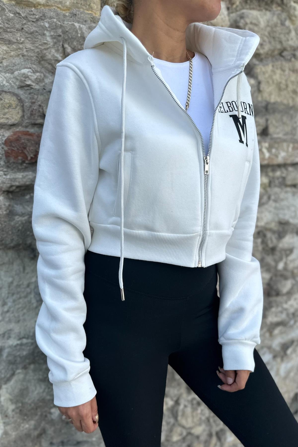 Melbourne Mini Fermuarlı Beyaz SweatshirtSWEATSHİRT