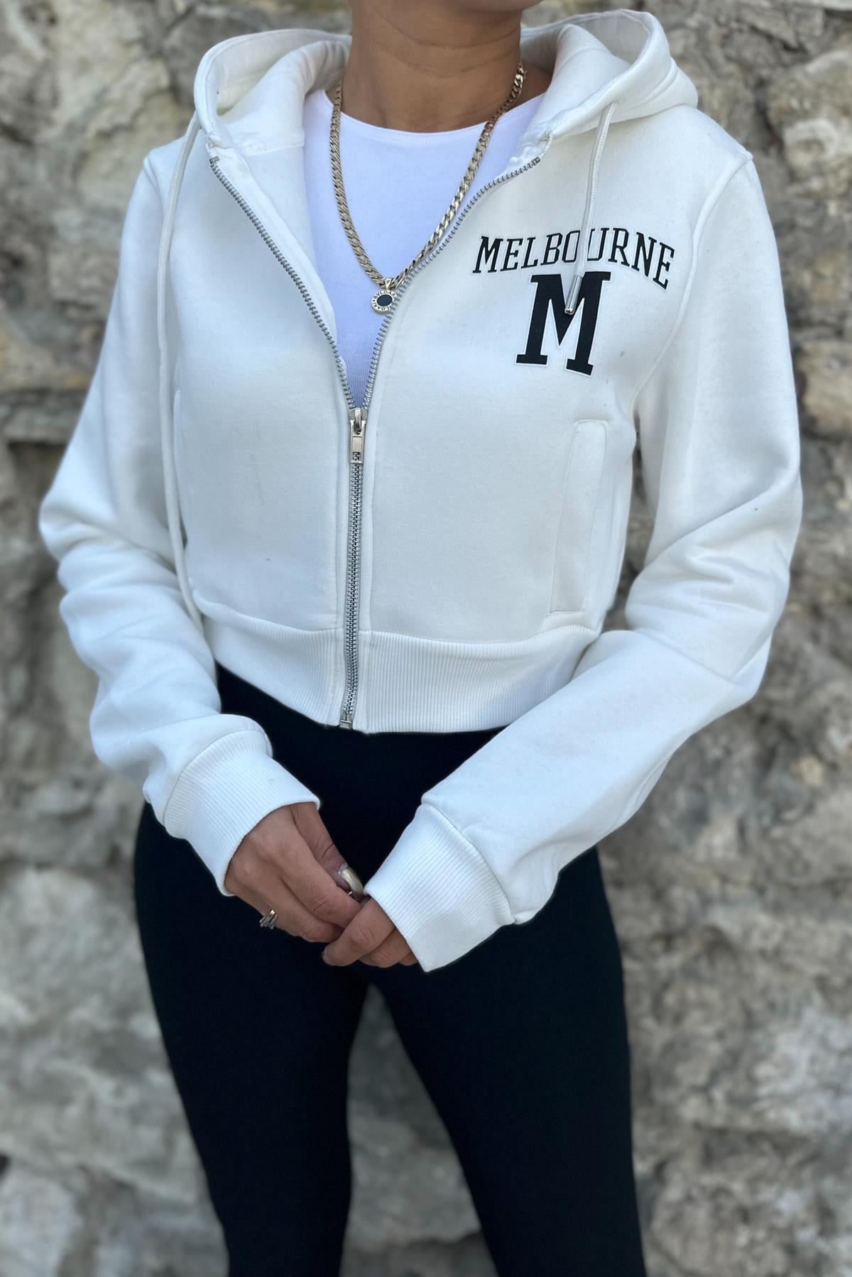 Melbourne Mini Fermuarlı Beyaz SweatshirtSWEATSHİRT