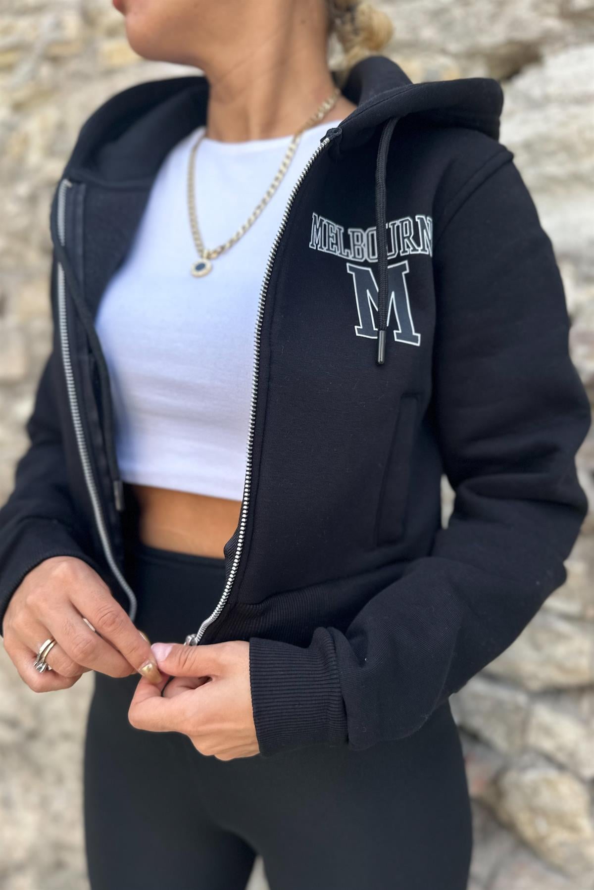 Melbourne Mini Fermuarlı Siyah SweatshirtSWEATSHİRT