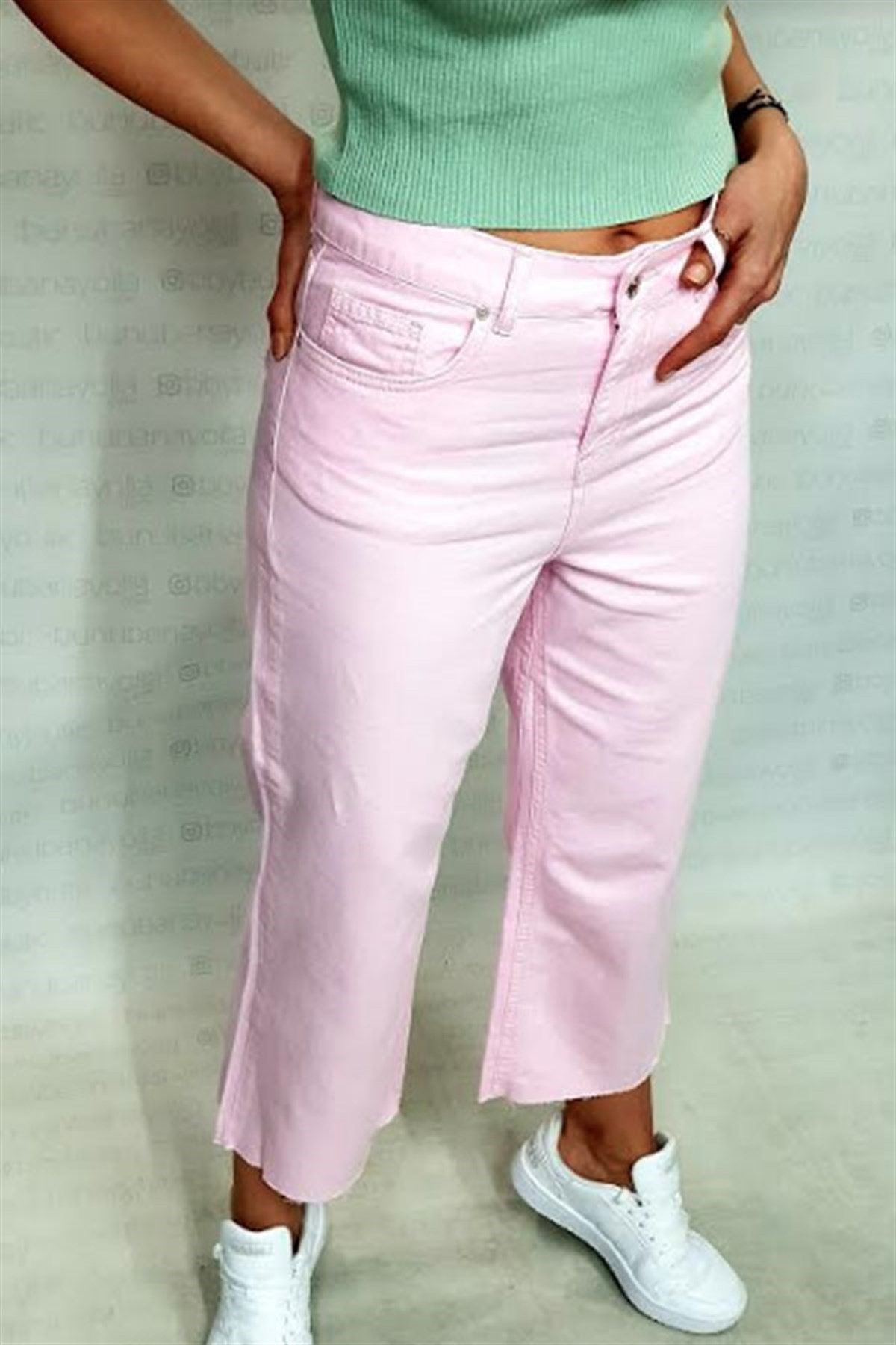 Midi Pembe Gabardin Pantalon