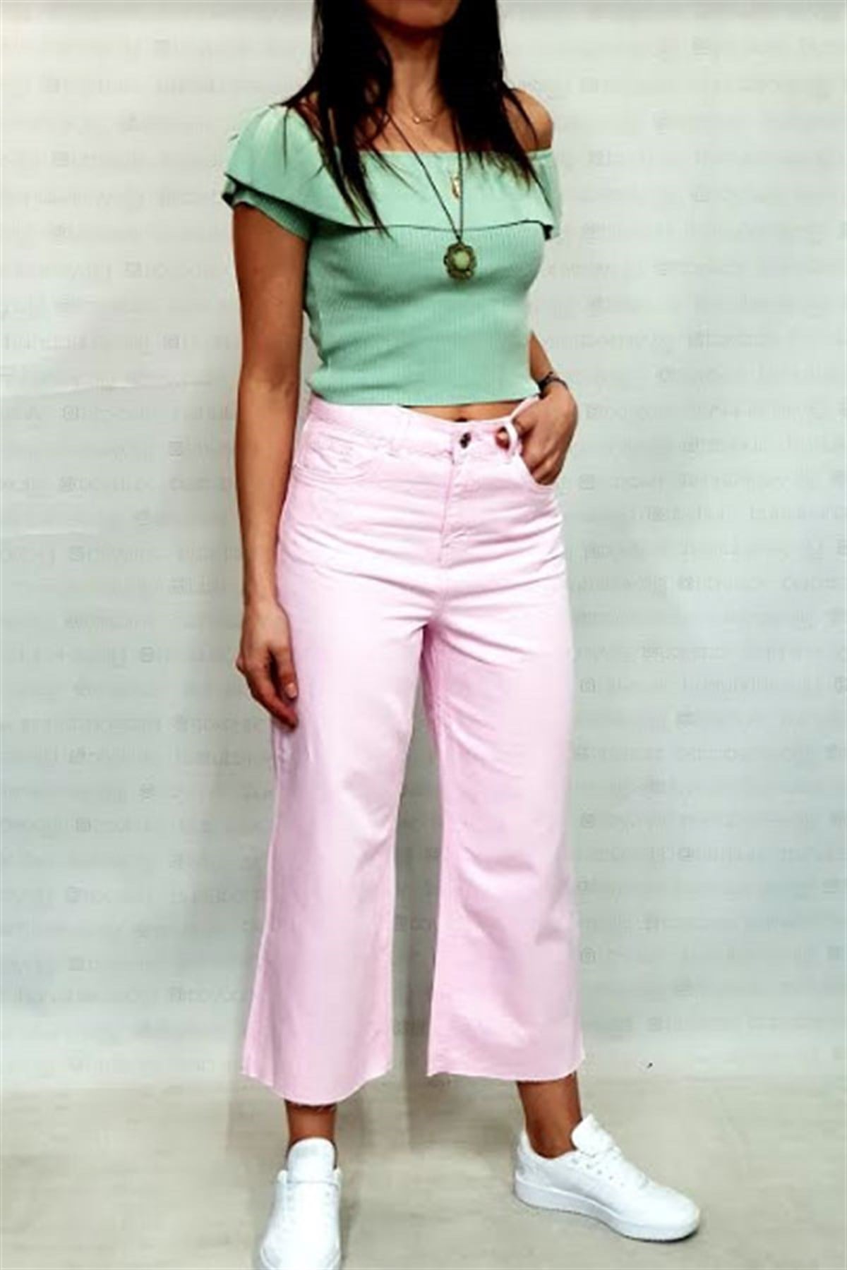 Midi Pembe Gabardin Pantalon
