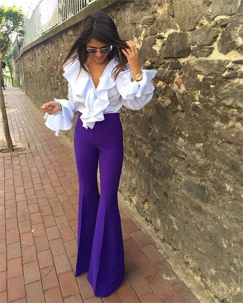 Mor İspanyol Pantalon Bluz Takım