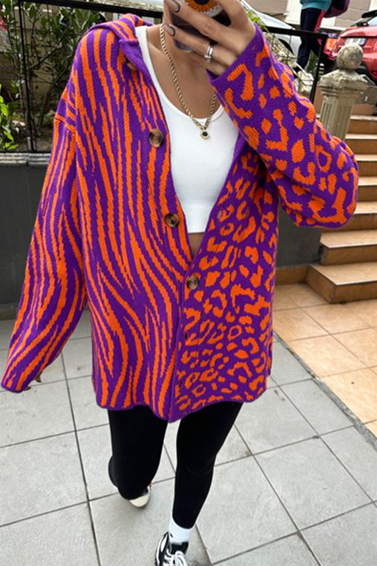 Mor Turuncu Zebra Leopar HırkaHIRKA
