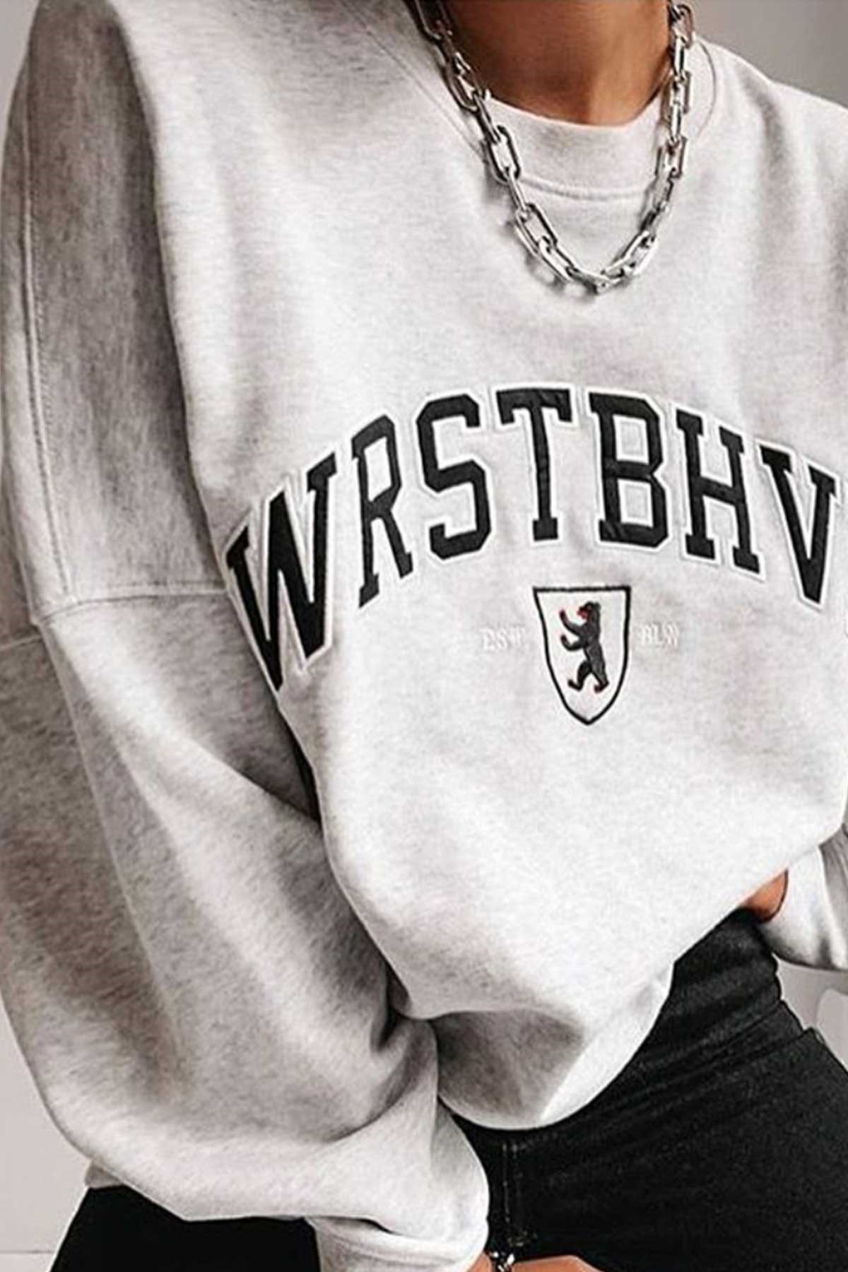 Nakış Yazılı Şardonlu Sweat