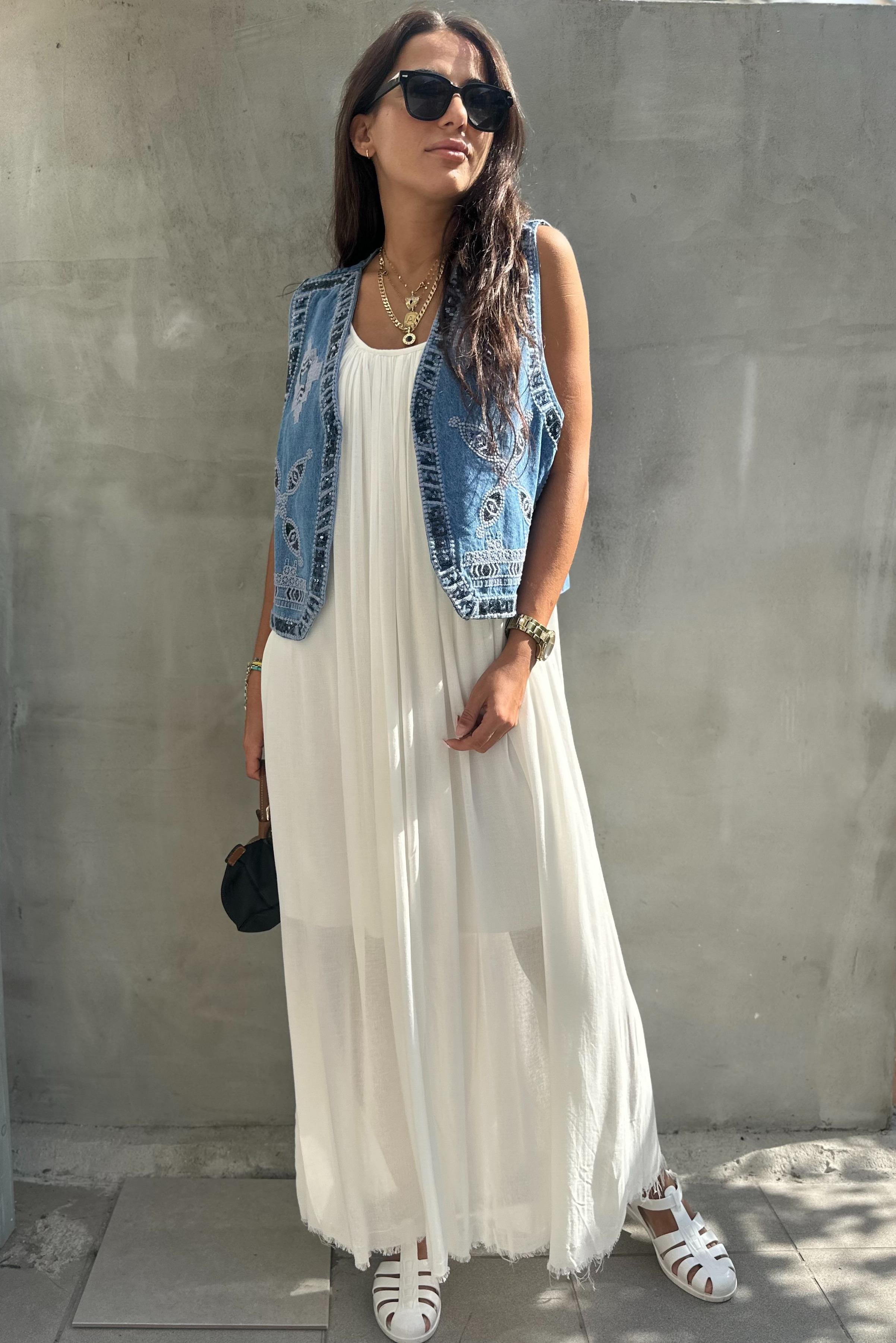 Nakışlı Denim YelekDIŞ GİYİM