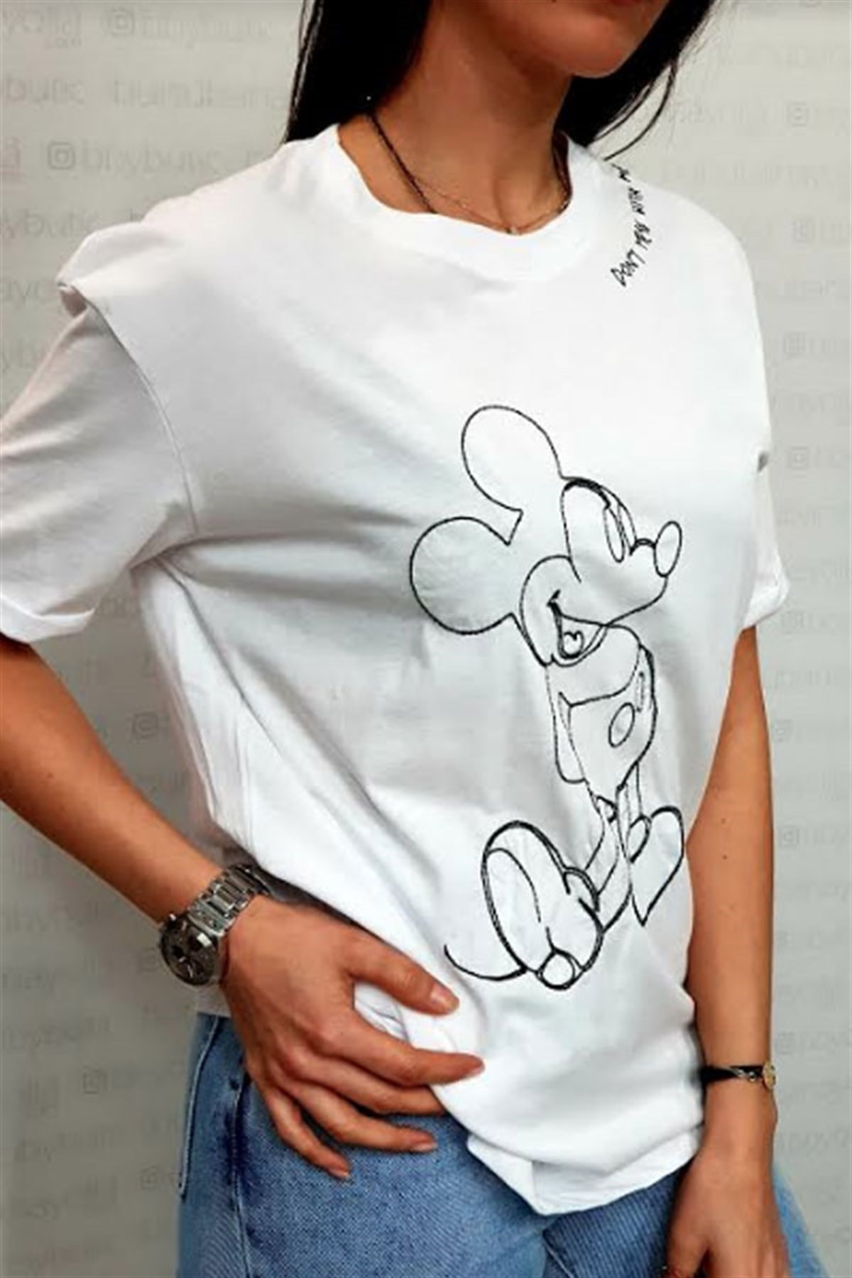 Nakışlı Mickey Beyaz Tshirt