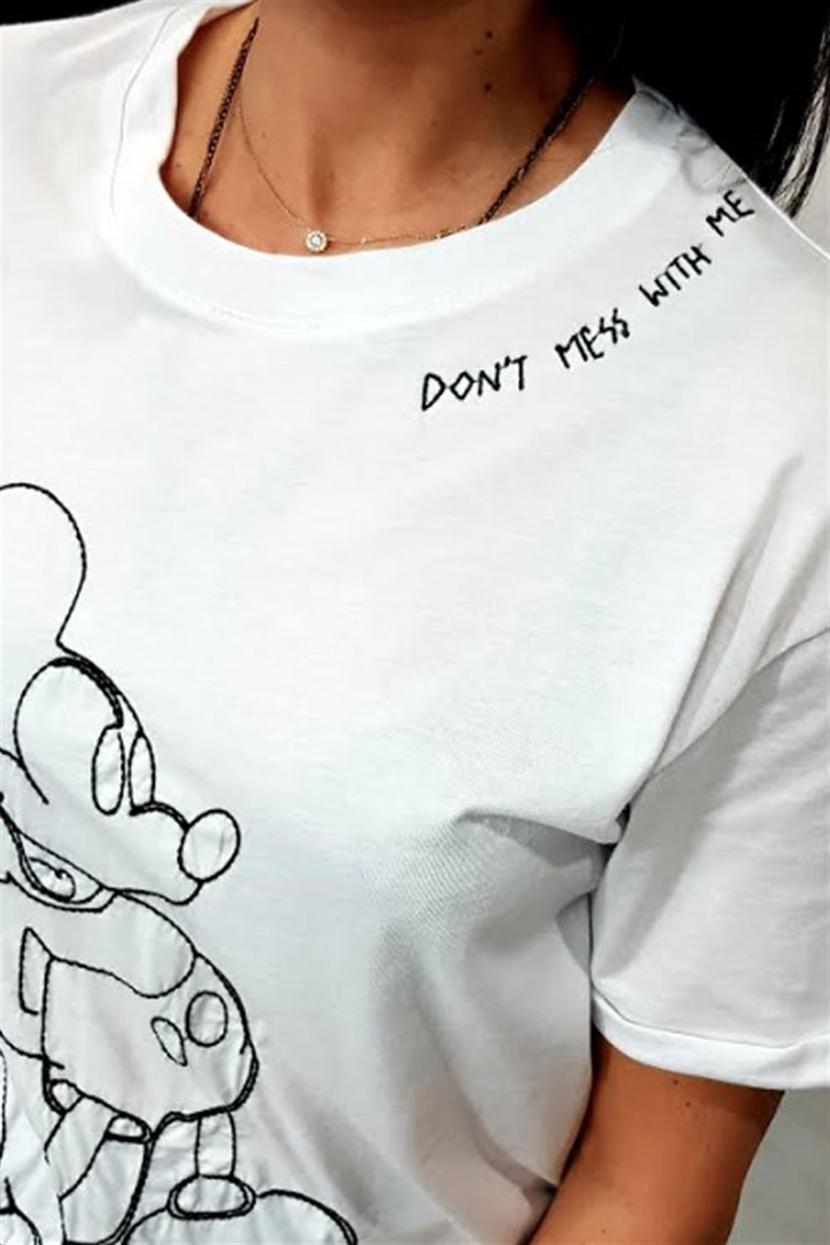 Nakışlı Mickey Beyaz Tshirt