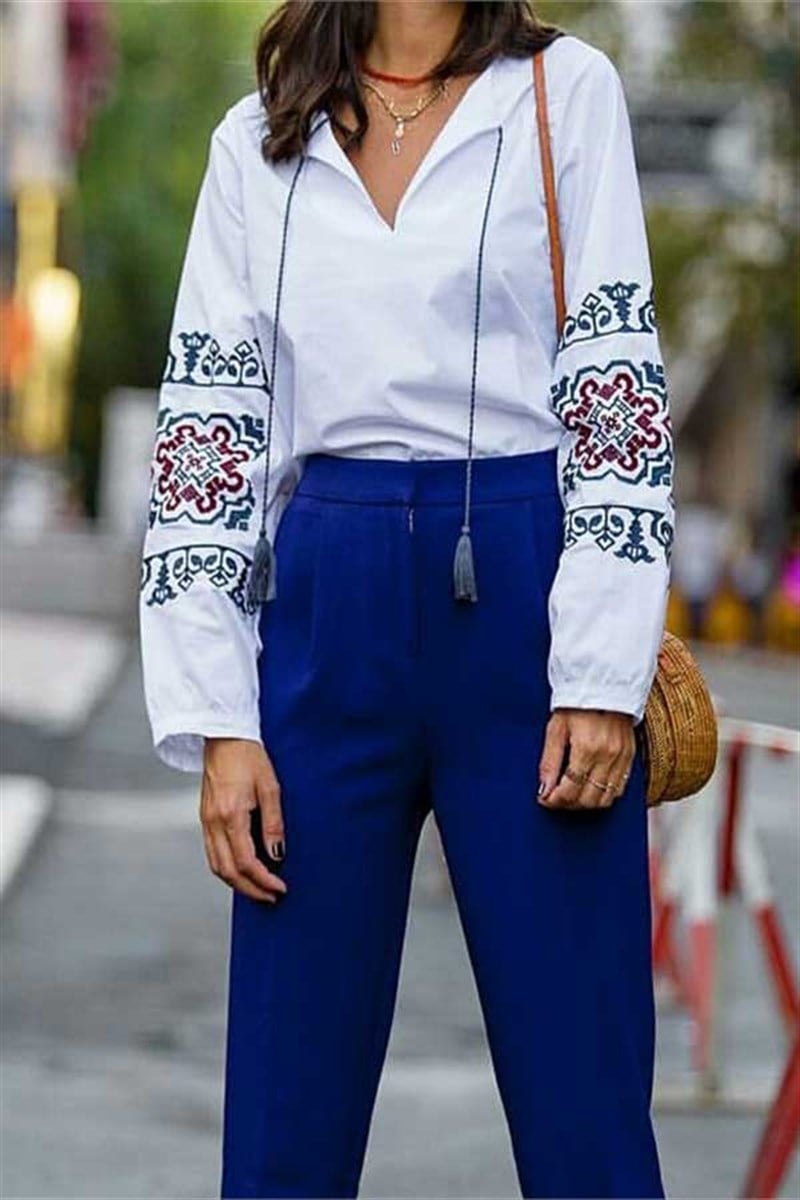 Nakışlı Poplin Bluz