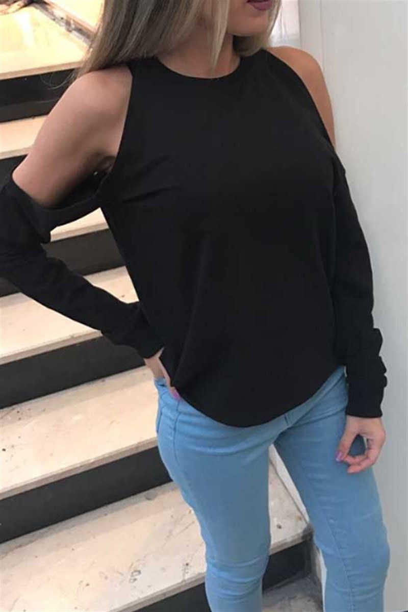 Omuz Dekolteli Mini Sweatshirt