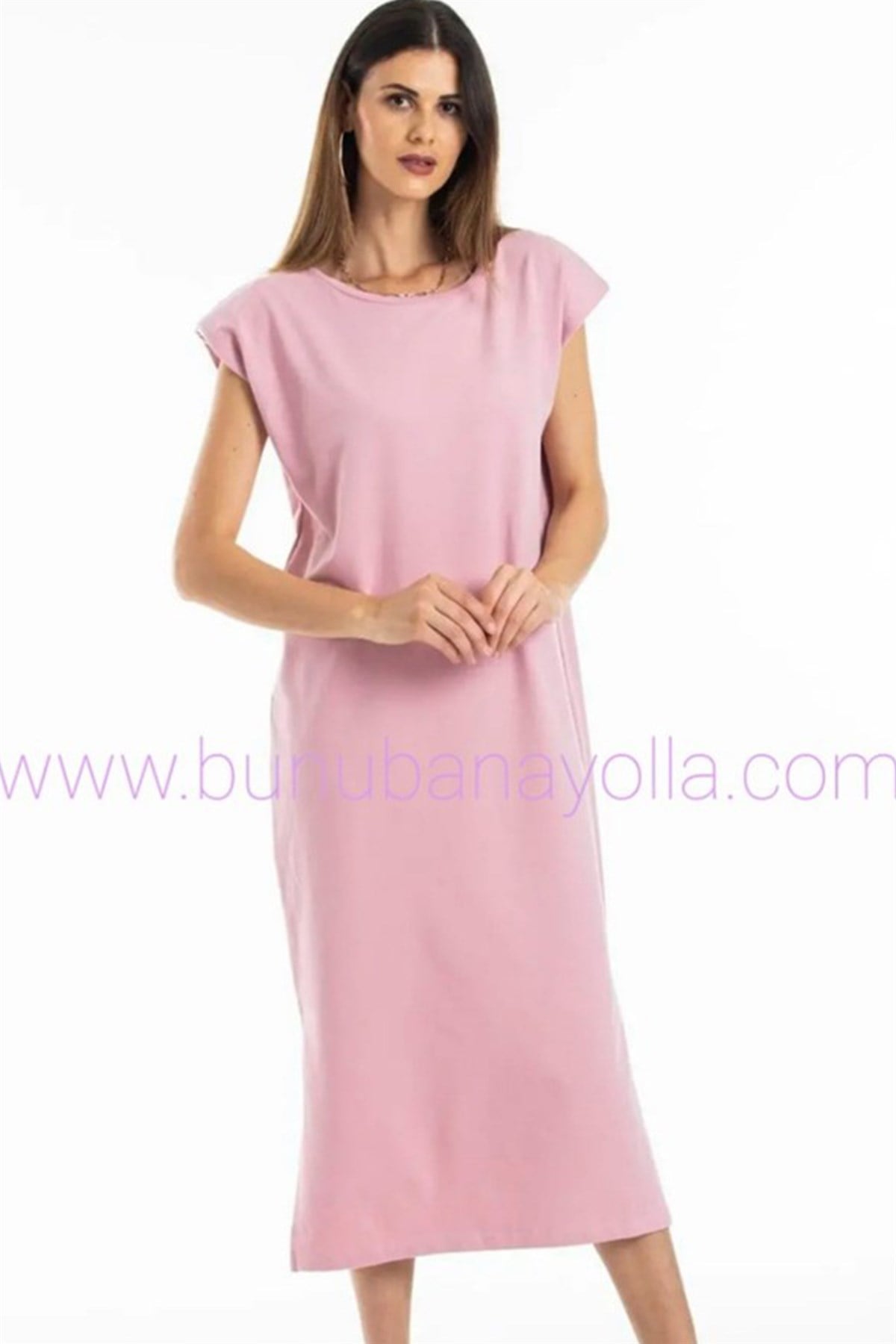 Omuzları Vatkalı Basic Lila ElbiseELBİSE