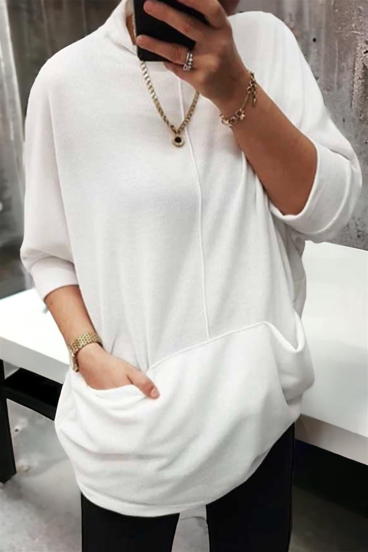 Ön Cep Detay Yüksek Yaka Tunik SweatshirtSWEATSHİRT