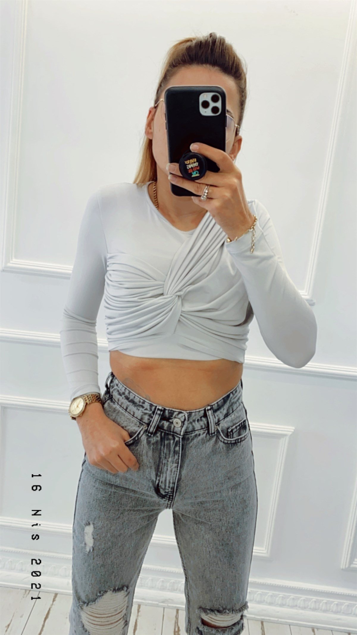 Önü Büzgü Detaylı Crop Bluz