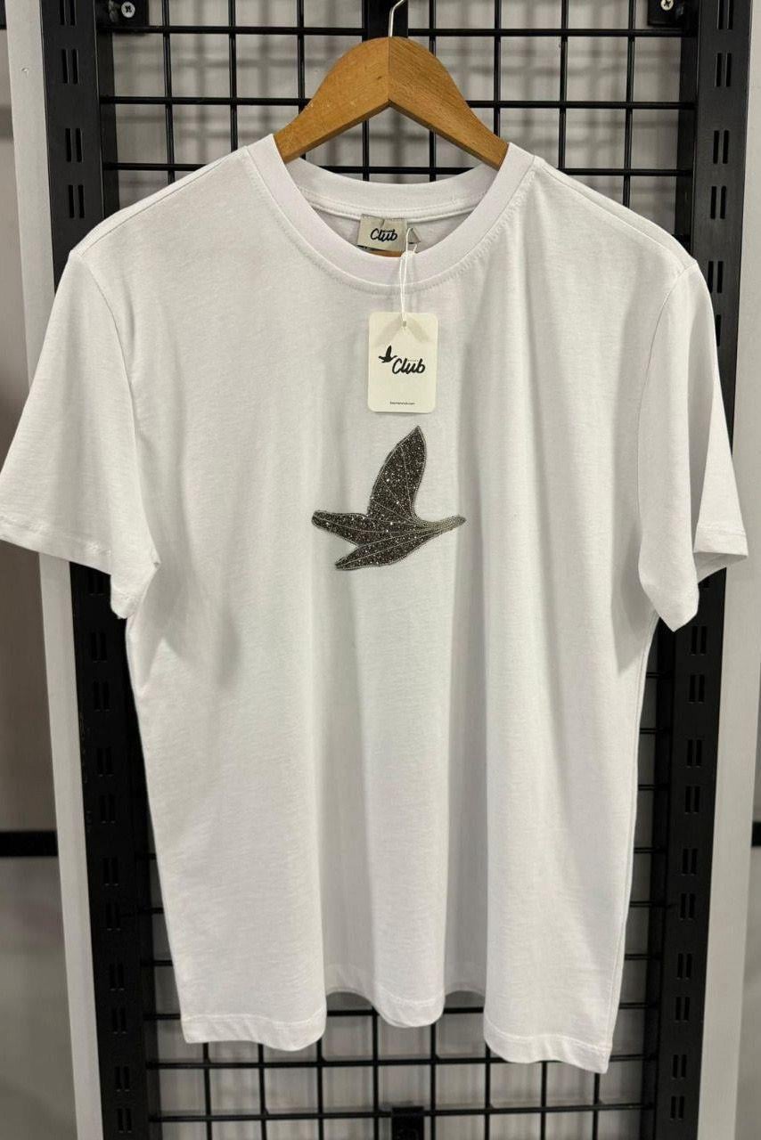 Orjinal Marka Taşlı Kuşlu Beyaz TshirtTSHİRT