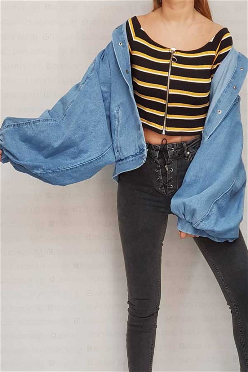 Oversize Balon Kol Denim Ceket