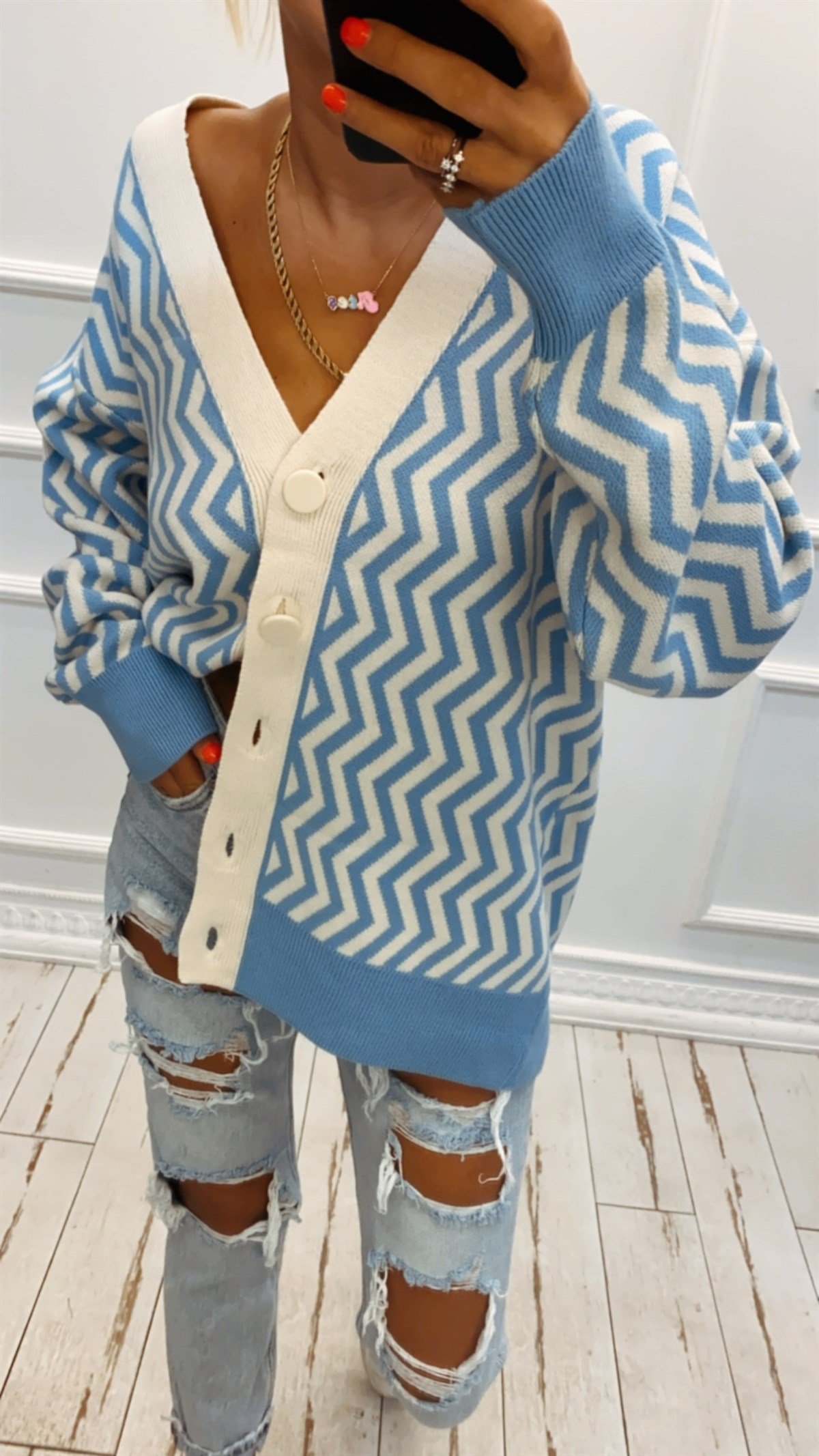Oversize Bebe Mavisi Hırka