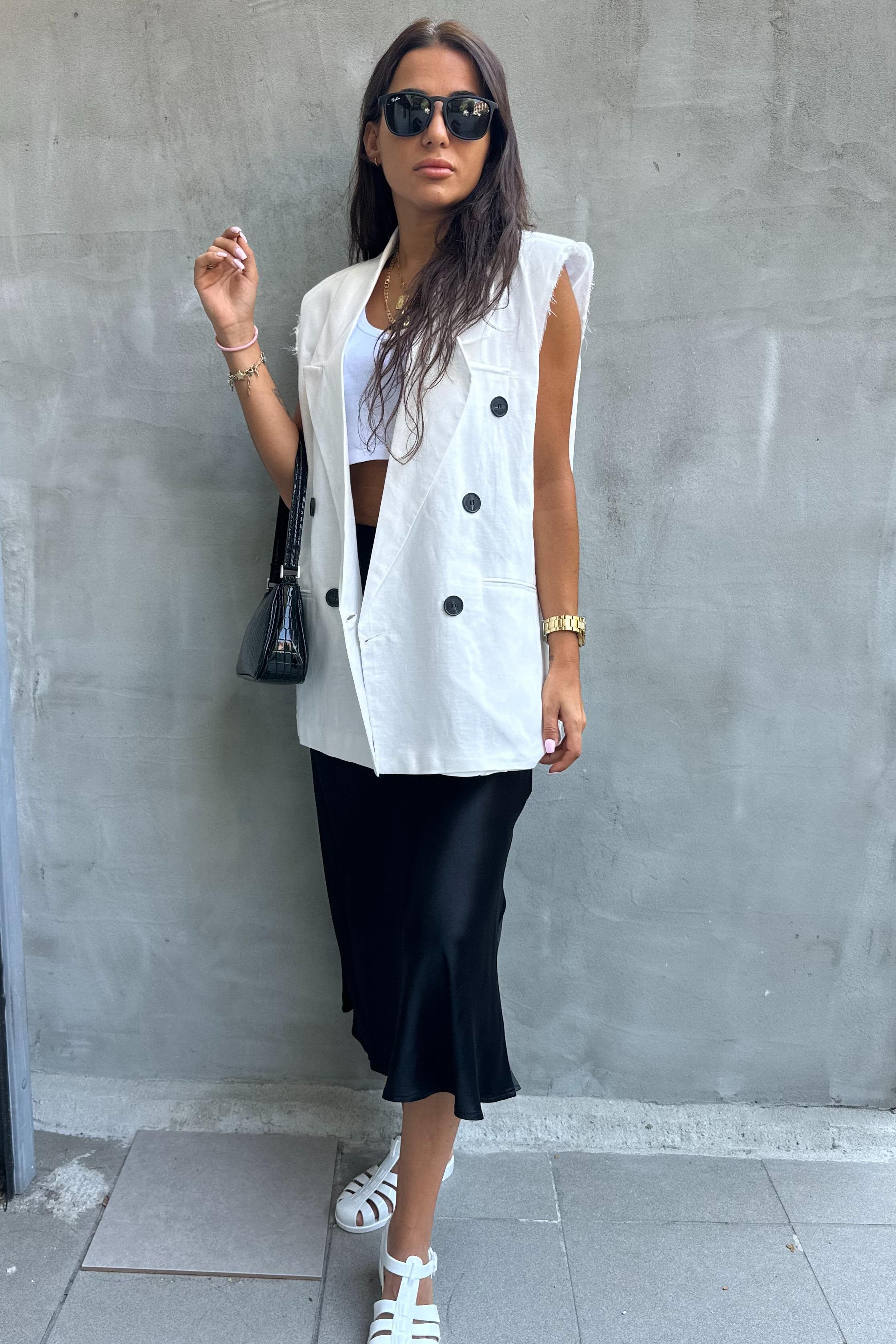 Oversize Beyaz Keten YelekYELEK