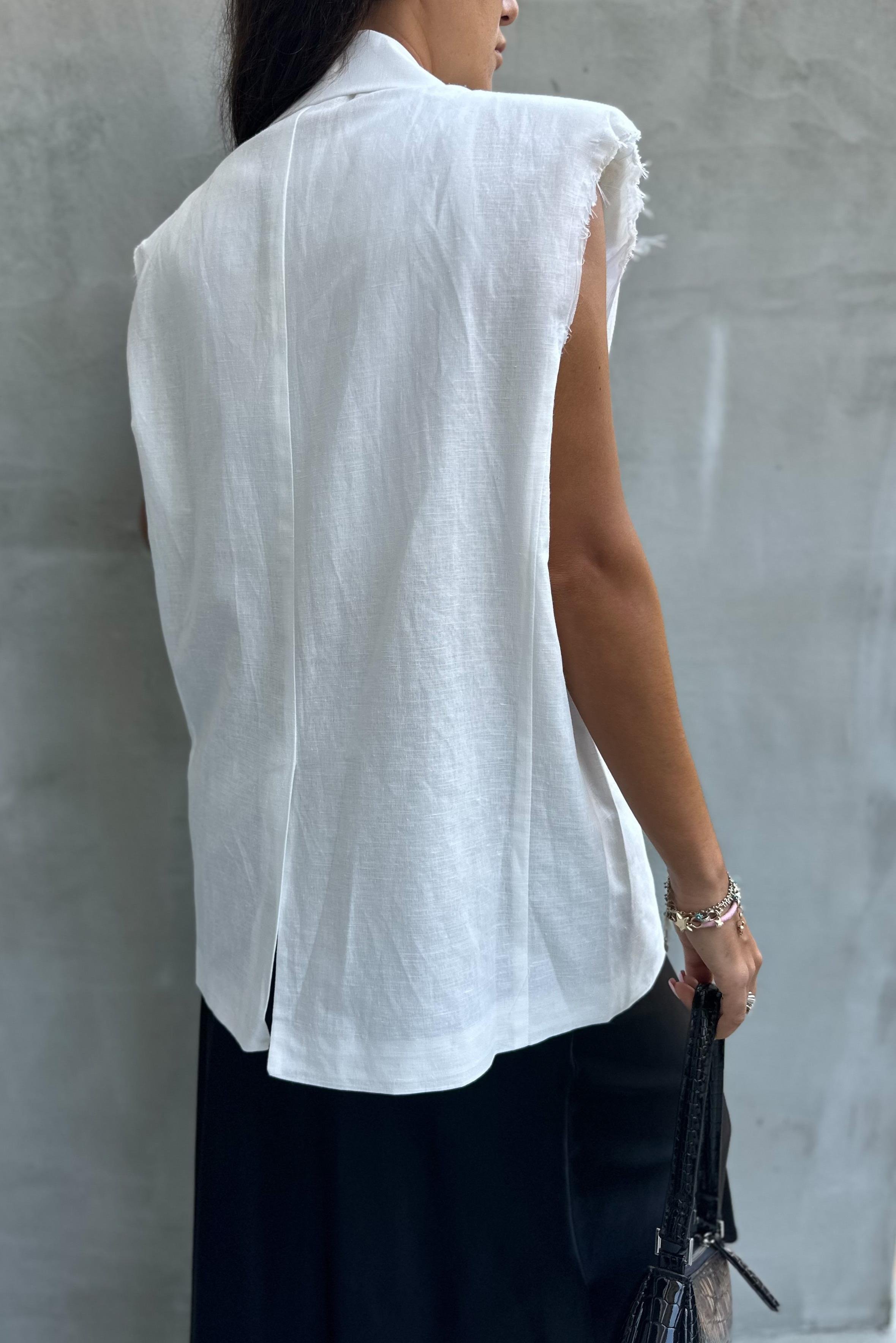 Oversize Beyaz Keten YelekYELEK
