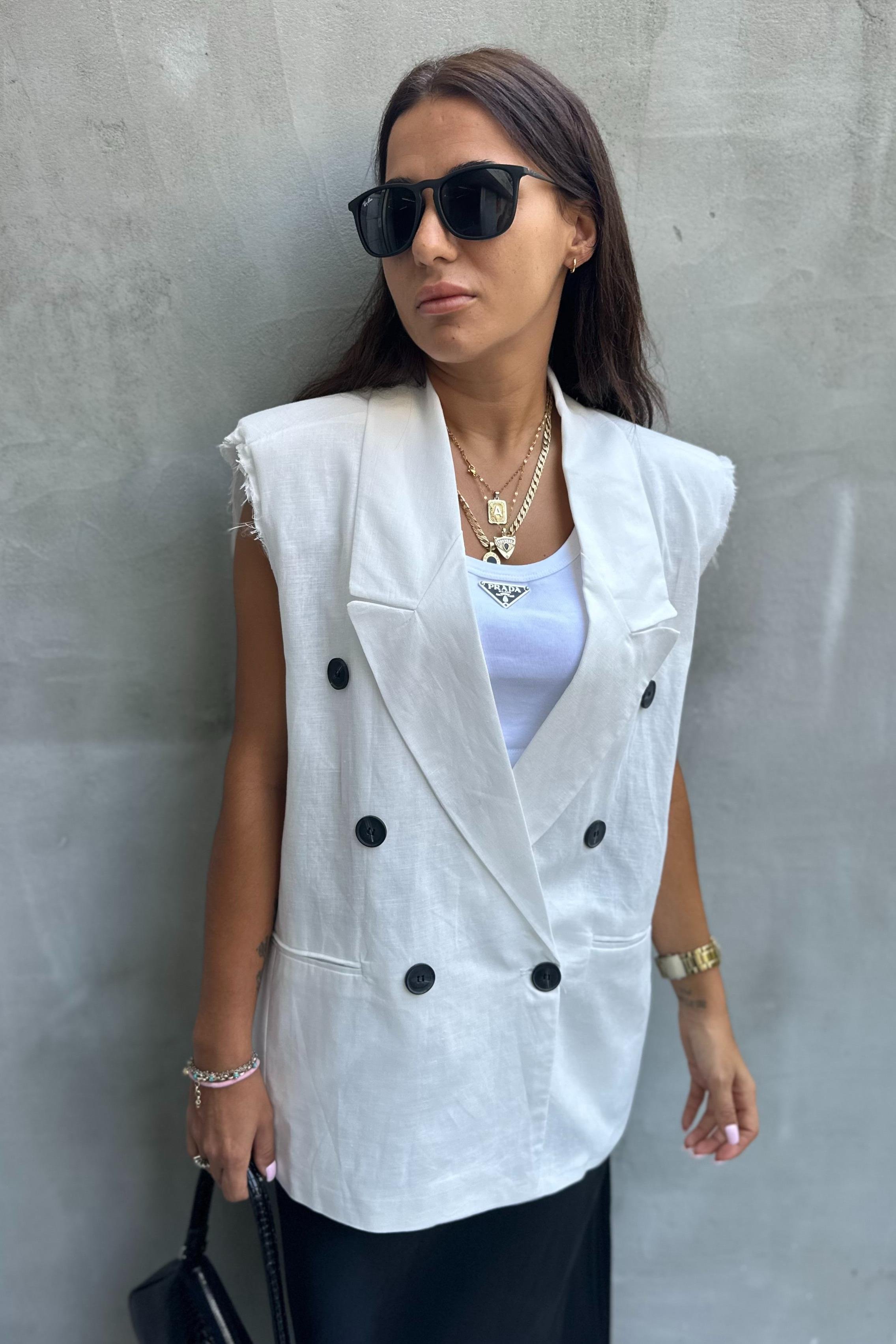 Oversize Beyaz Keten YelekYELEK
