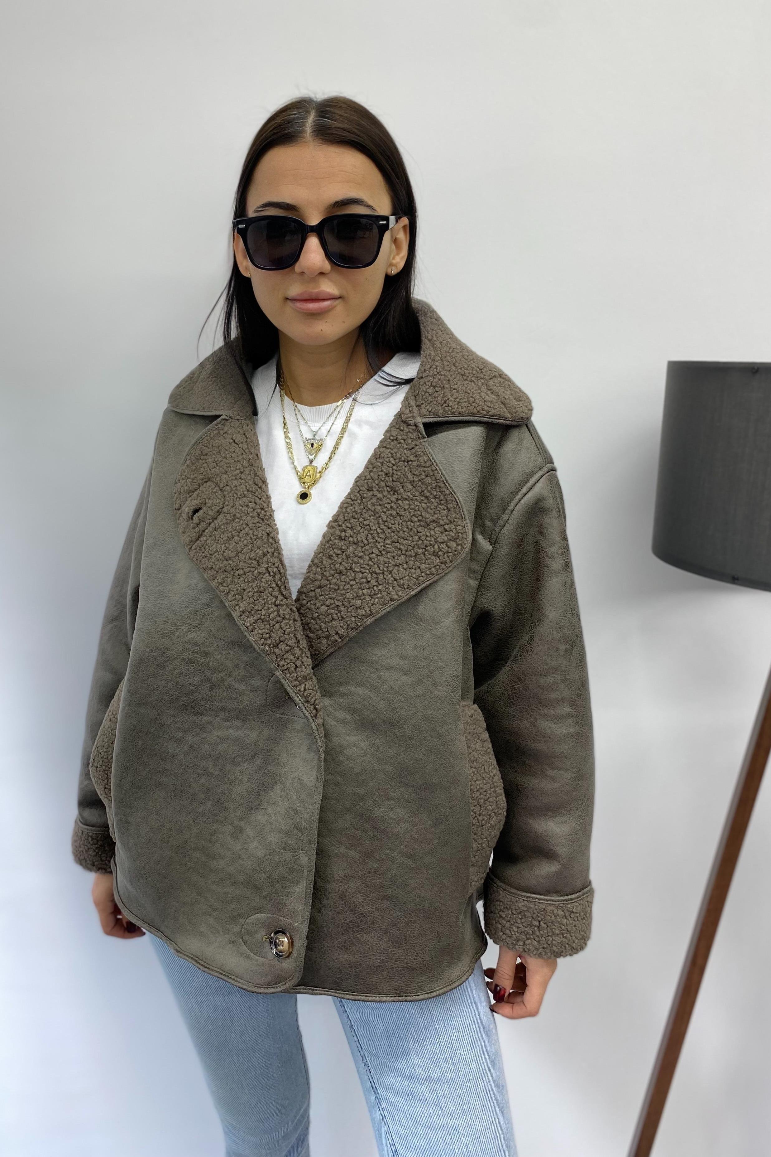 Oversize Kahverengi İçi Kürklü Nubuk CeketMONT/CEKET